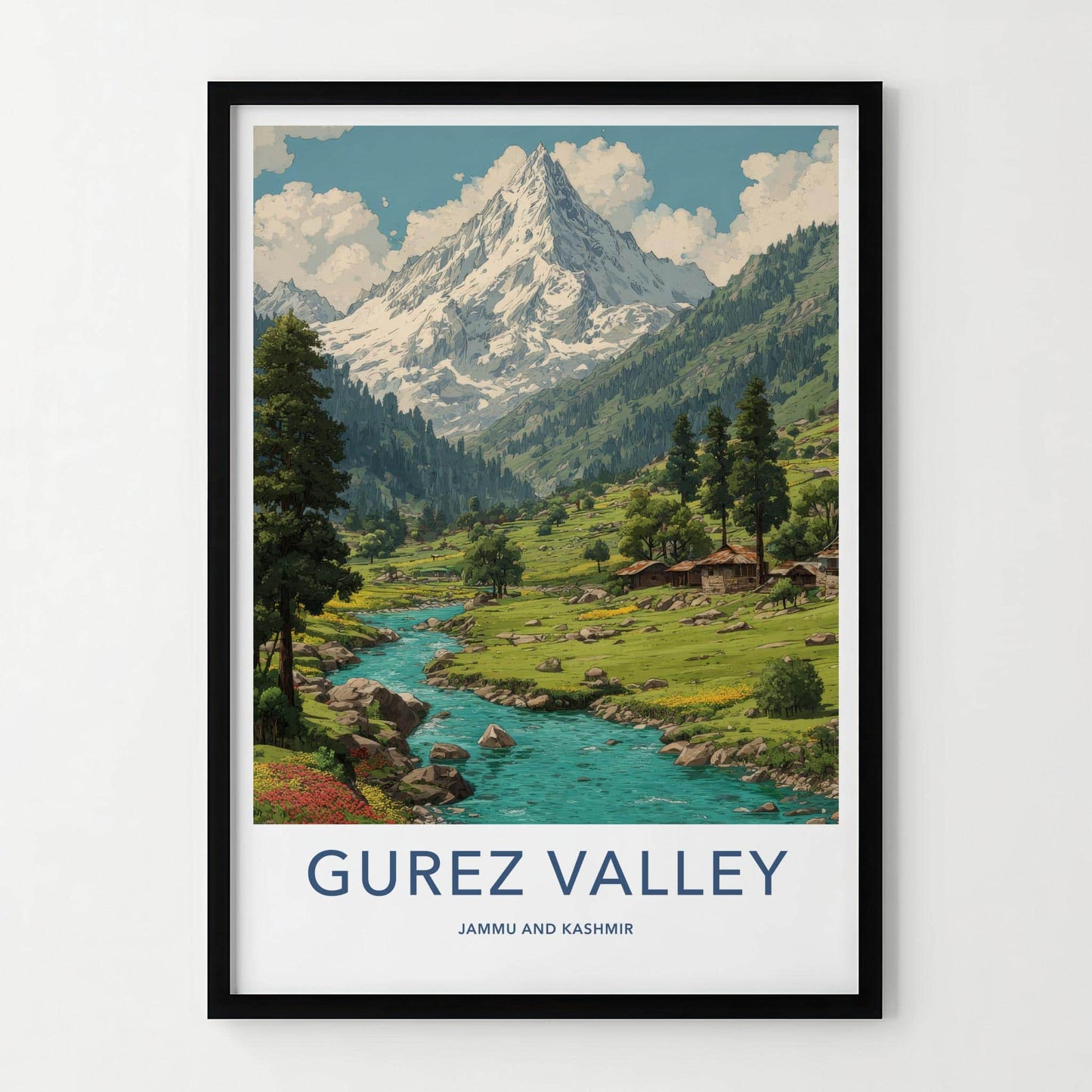 Gurez Valley Poster - India Travel Art - Jammu Kashmir Mountain River Home Decor