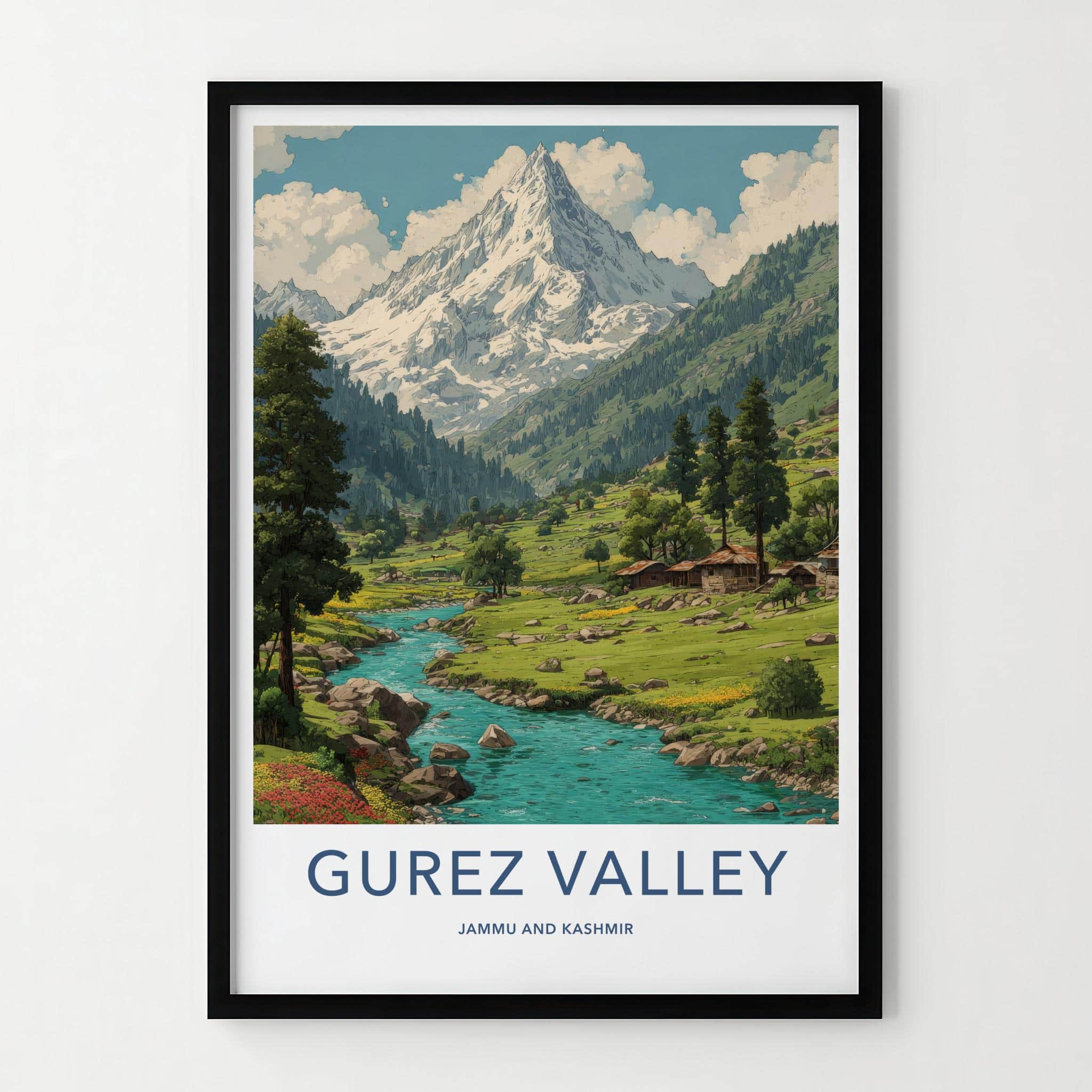 Gurez Valley Poster - India Travel Art - Jammu Kashmir Mountain River Home Decor