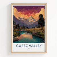 Gurez Valley Poster - India Wall Art - Jammu and Kashmir Valley River Peaks Gift