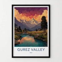 Gurez Valley Poster - India Wall Art - Jammu and Kashmir Valley River Peaks Gift
