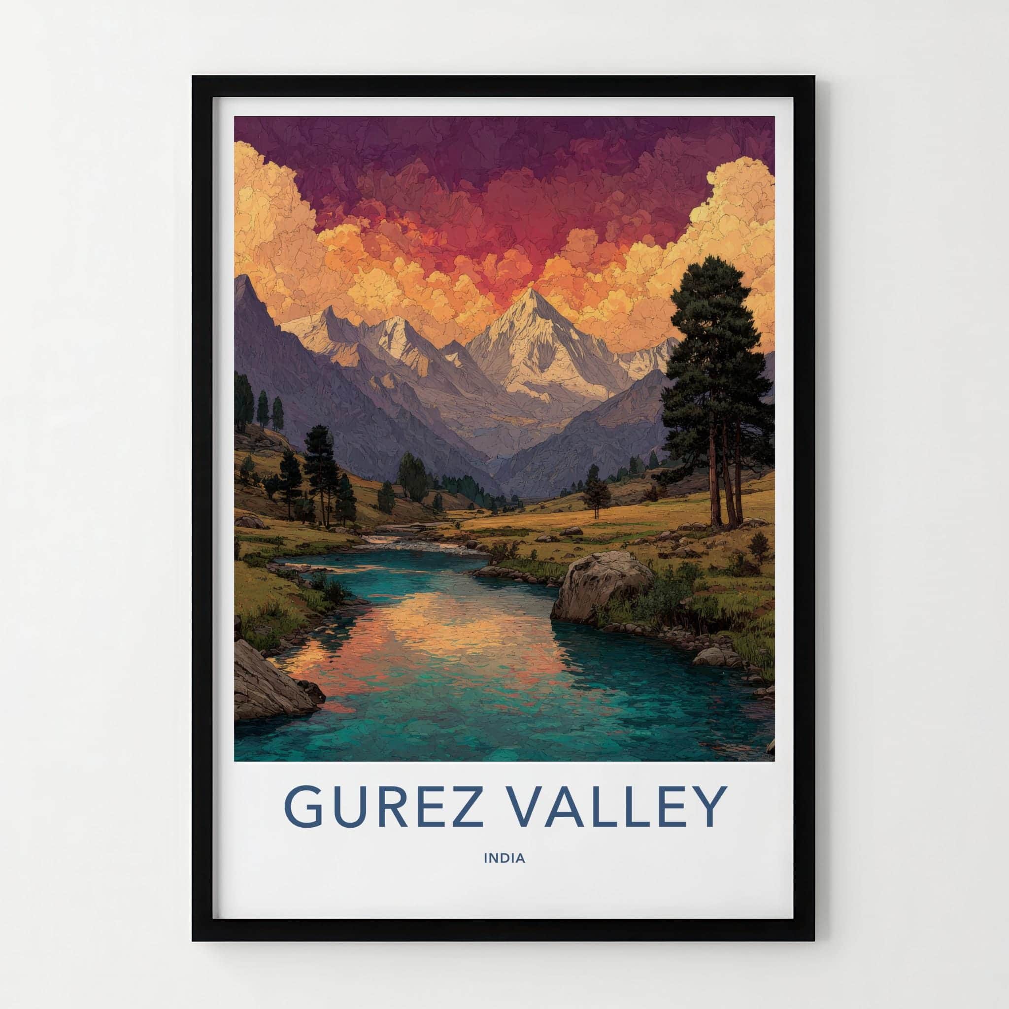 Gurez Valley Poster - India Wall Art - Jammu and Kashmir Valley River Peaks Gift