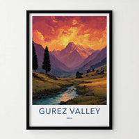 Gurez Valley Poster - India Wall Art - Jammu Kashmir Mountain River Sunset Gift