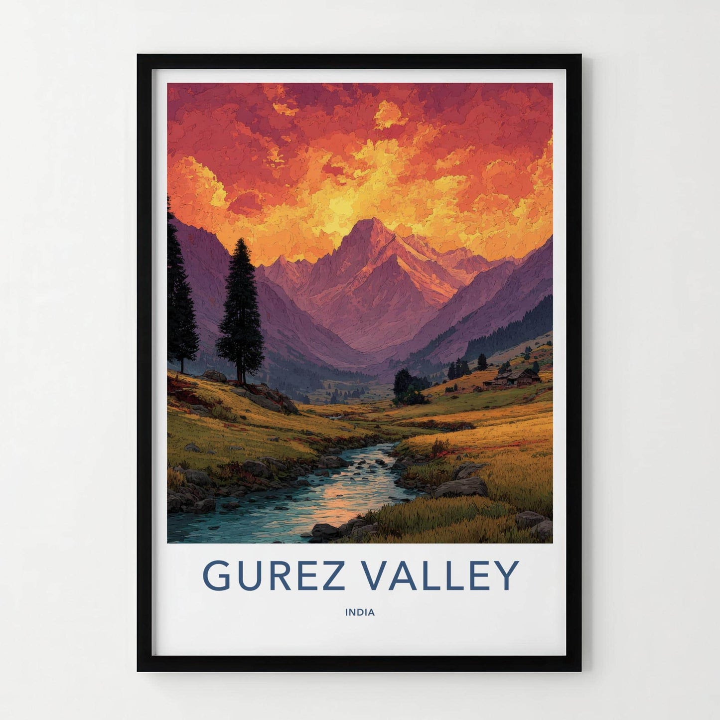 Gurez Valley Poster - India Wall Art - Jammu Kashmir Mountain River Sunset Gift