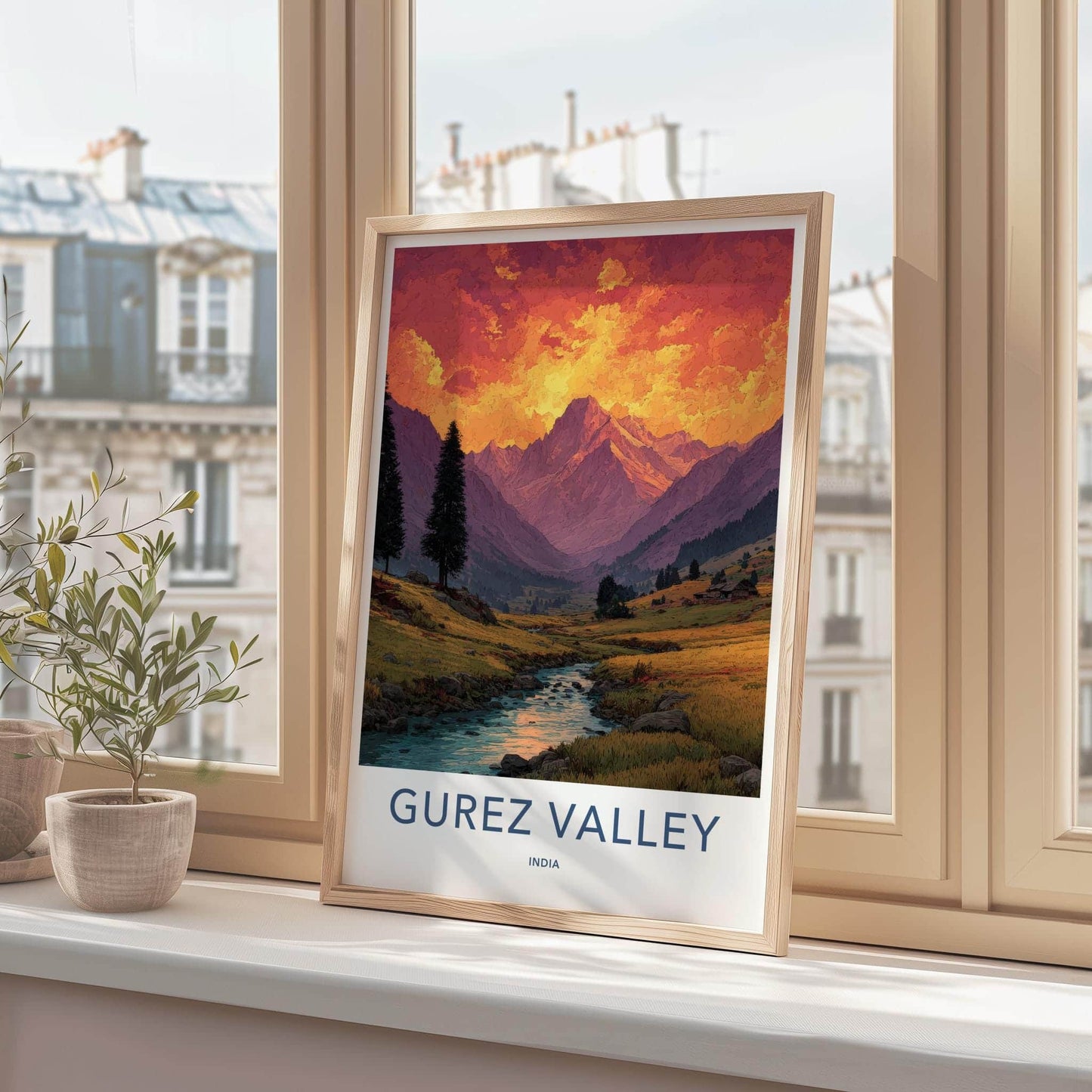 Gurez Valley Poster - India Wall Art - Jammu Kashmir Mountain River Sunset Gift