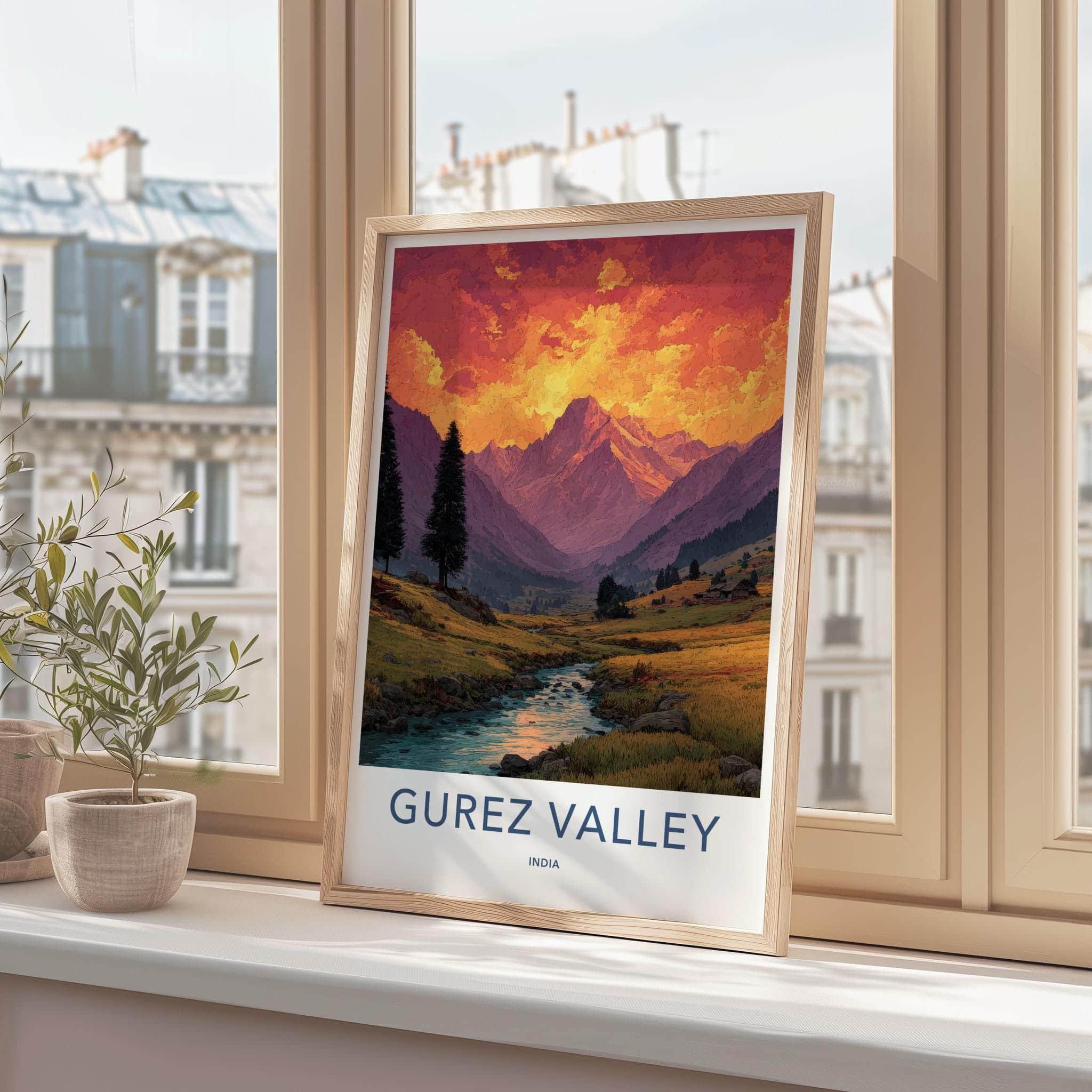 Gurez Valley Poster - India Wall Art - Jammu Kashmir Mountain River Sunset Gift