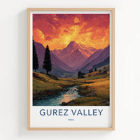 Gurez Valley Poster - India Wall Art - Jammu Kashmir Mountain River Sunset Gift