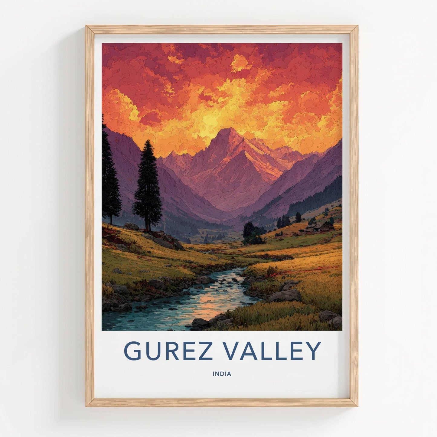 Gurez Valley Poster - India Wall Art - Jammu Kashmir Mountain River Sunset Gift