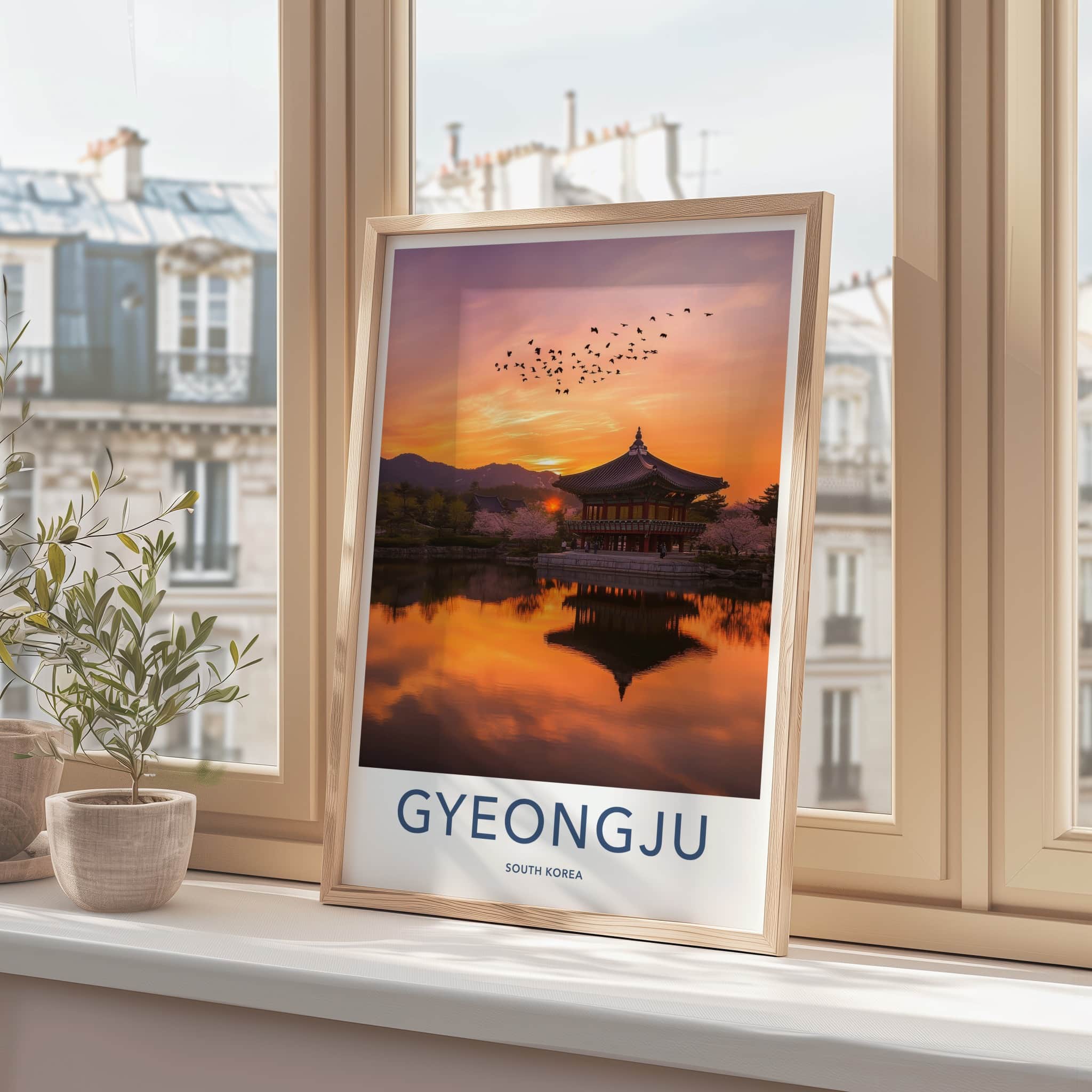 Gyeongju Poster - South Korea Art Print - Temple Lake Sunset Home Art