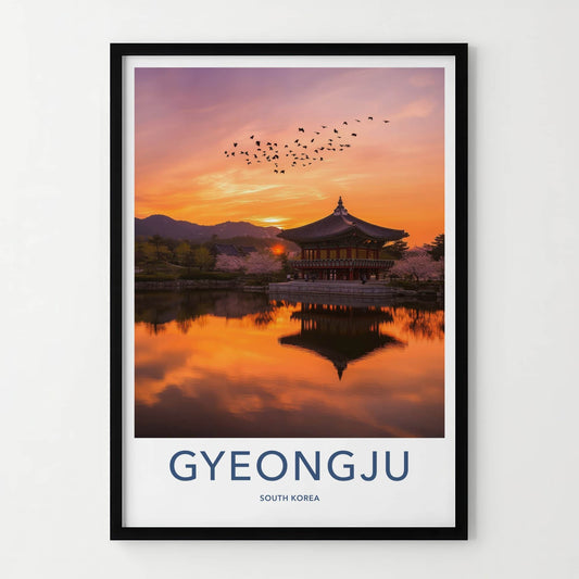 Gyeongju Poster - South Korea Art Print - Temple Lake Sunset Home Art
