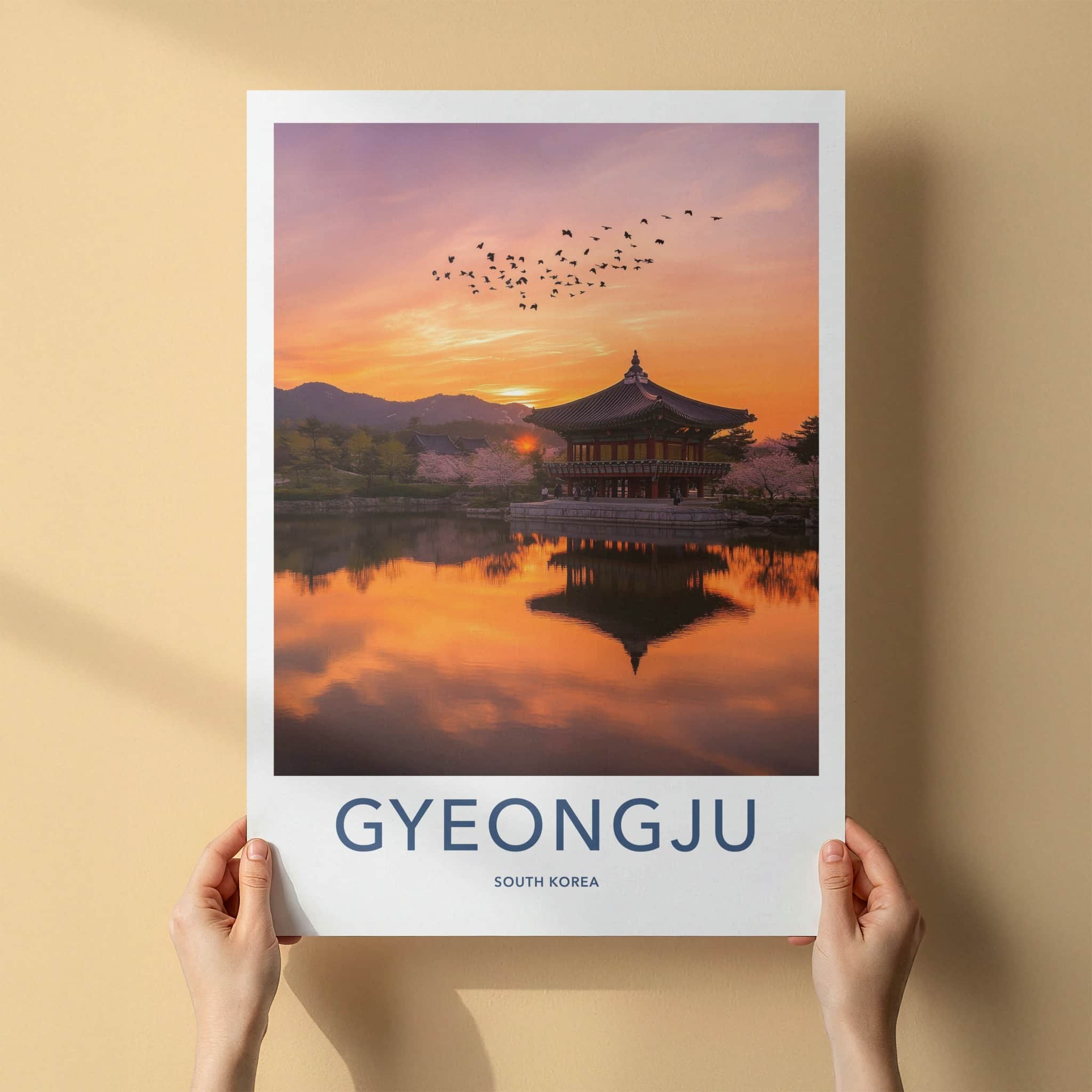 Gyeongju Poster - South Korea Art Print - Temple Lake Sunset Home Art
