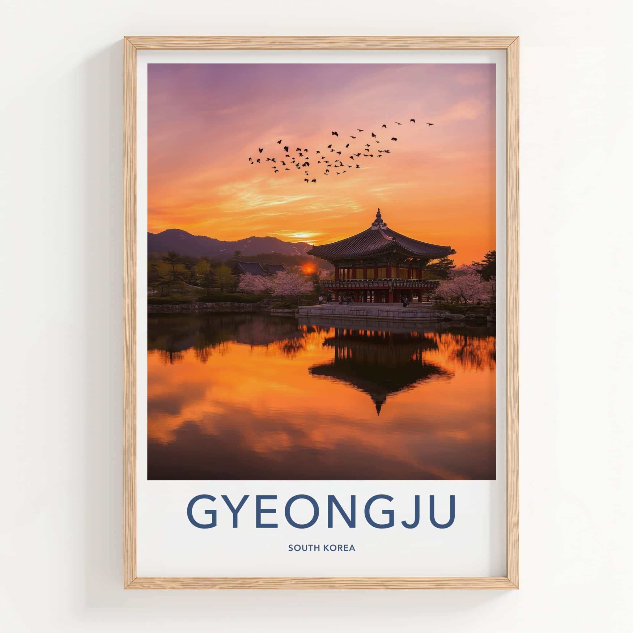 Gyeongju Poster - South Korea Art Print - Temple Lake Sunset Home Art