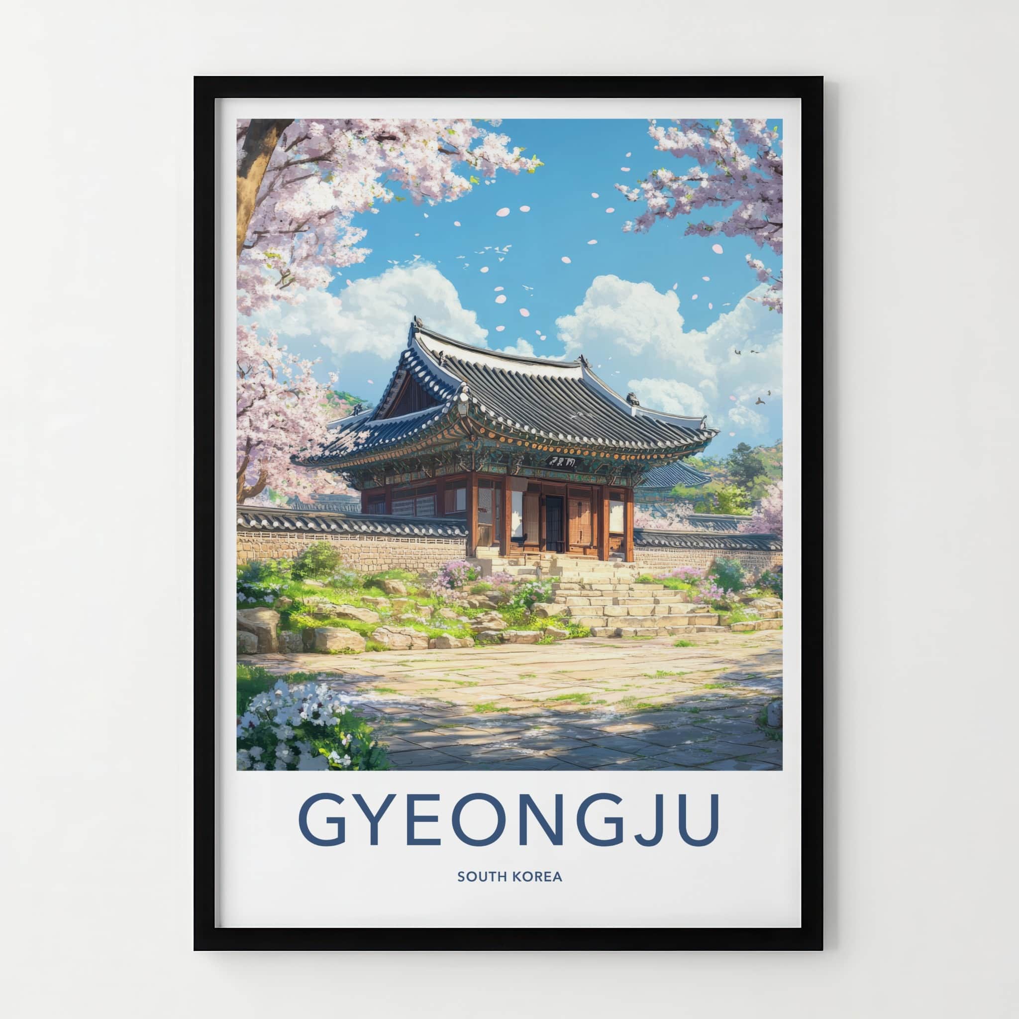 Gyeongju Poster - South Korea Travel Art - Ancient Temple Blossoms Home Decor