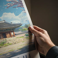 Gyeongju Poster - South Korea Travel Art - Ancient Temple Blossoms Home Decor