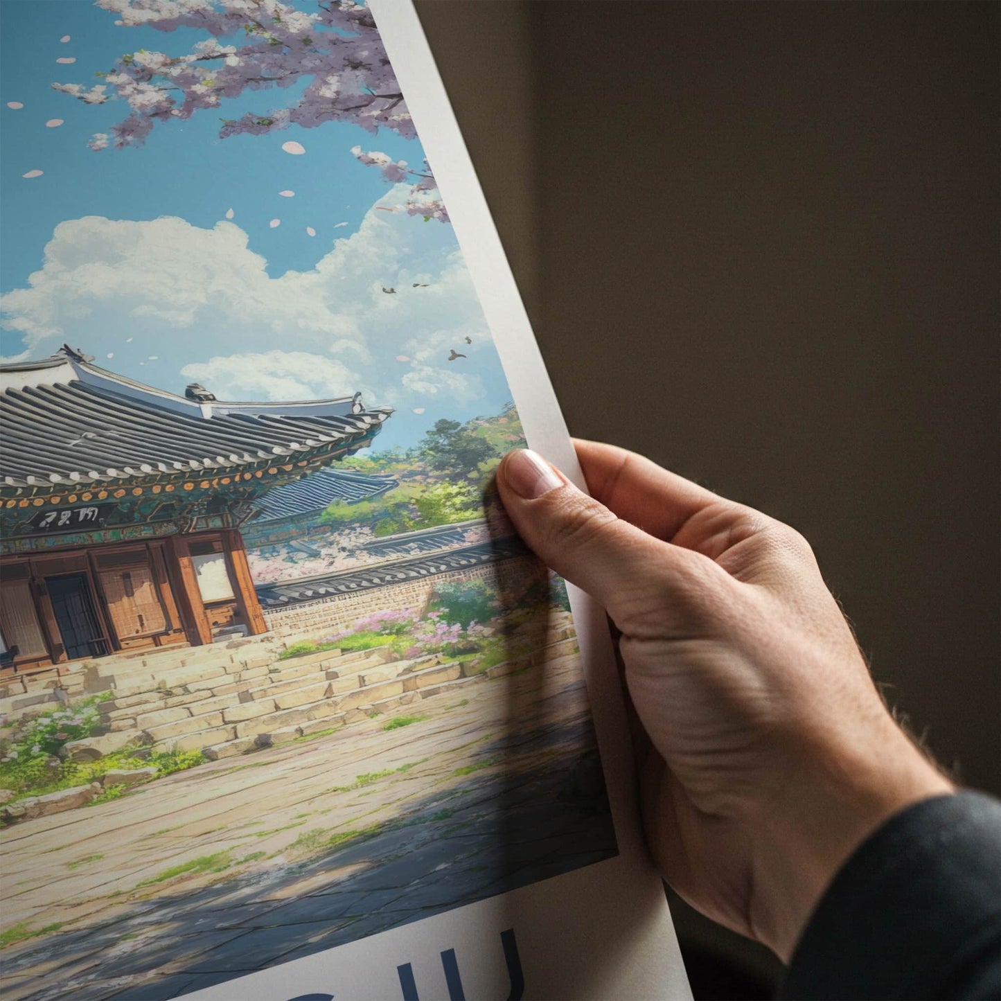 Gyeongju Poster - South Korea Travel Art - Ancient Temple Blossoms Home Decor