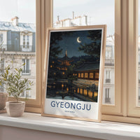 Gyeongju Poster - South Korea Travel Art - Moonlit Temple Pond Wall Decor