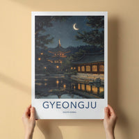 Gyeongju Poster - South Korea Travel Art - Moonlit Temple Pond Wall Decor