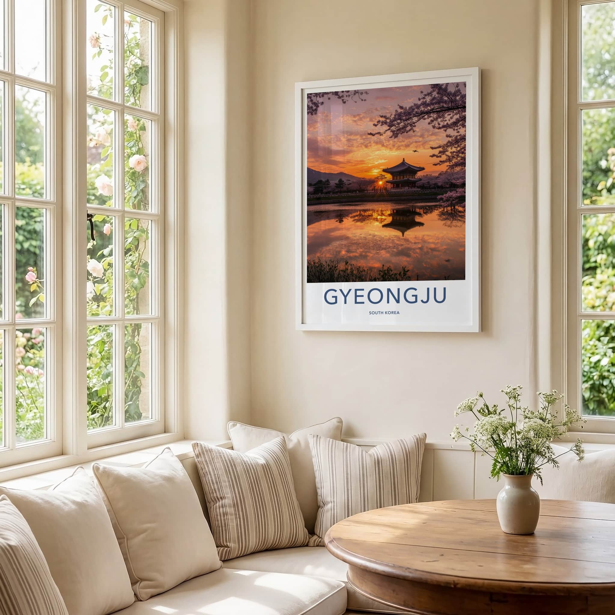 Gyeongju Poster - South Korea Travel Art - Temple Sunset Reflection Home Decor