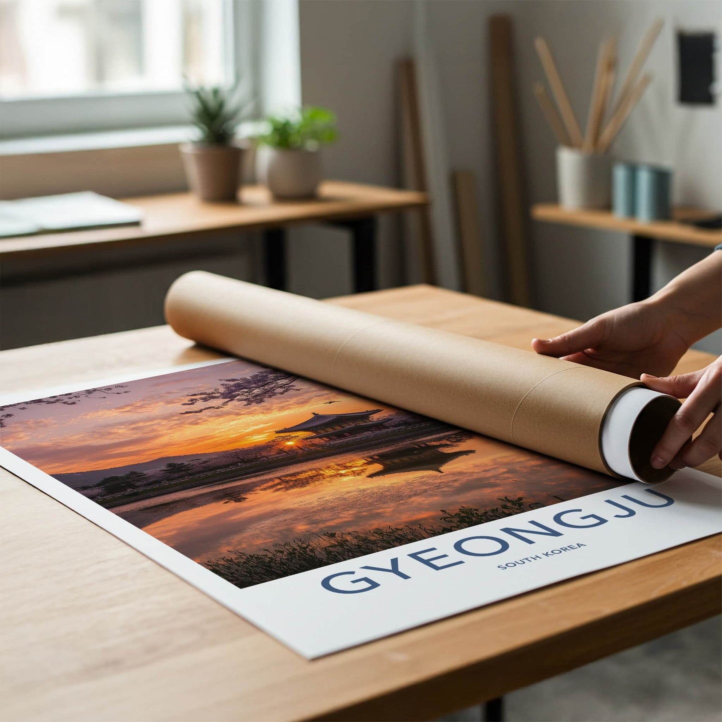 Gyeongju Poster - South Korea Travel Art - Temple Sunset Reflection Home Decor