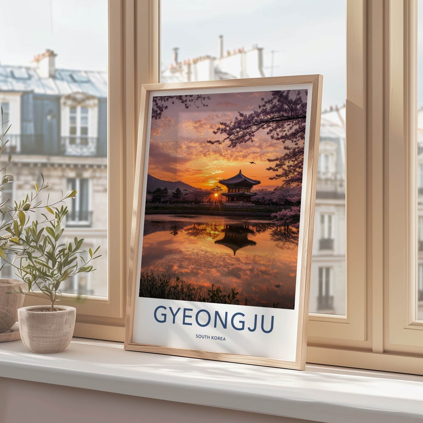 Gyeongju Poster - South Korea Travel Art - Temple Sunset Reflection Home Decor