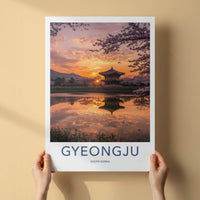 Gyeongju Poster - South Korea Travel Art - Temple Sunset Reflection Home Decor