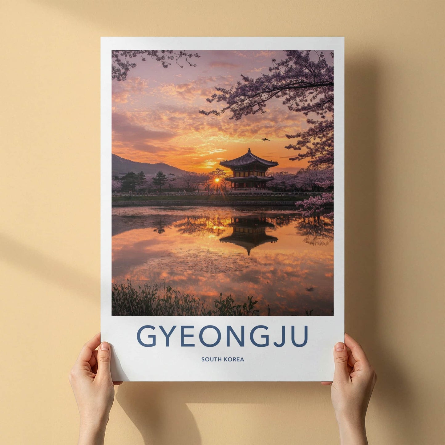 Gyeongju Poster - South Korea Travel Art - Temple Sunset Reflection Home Decor