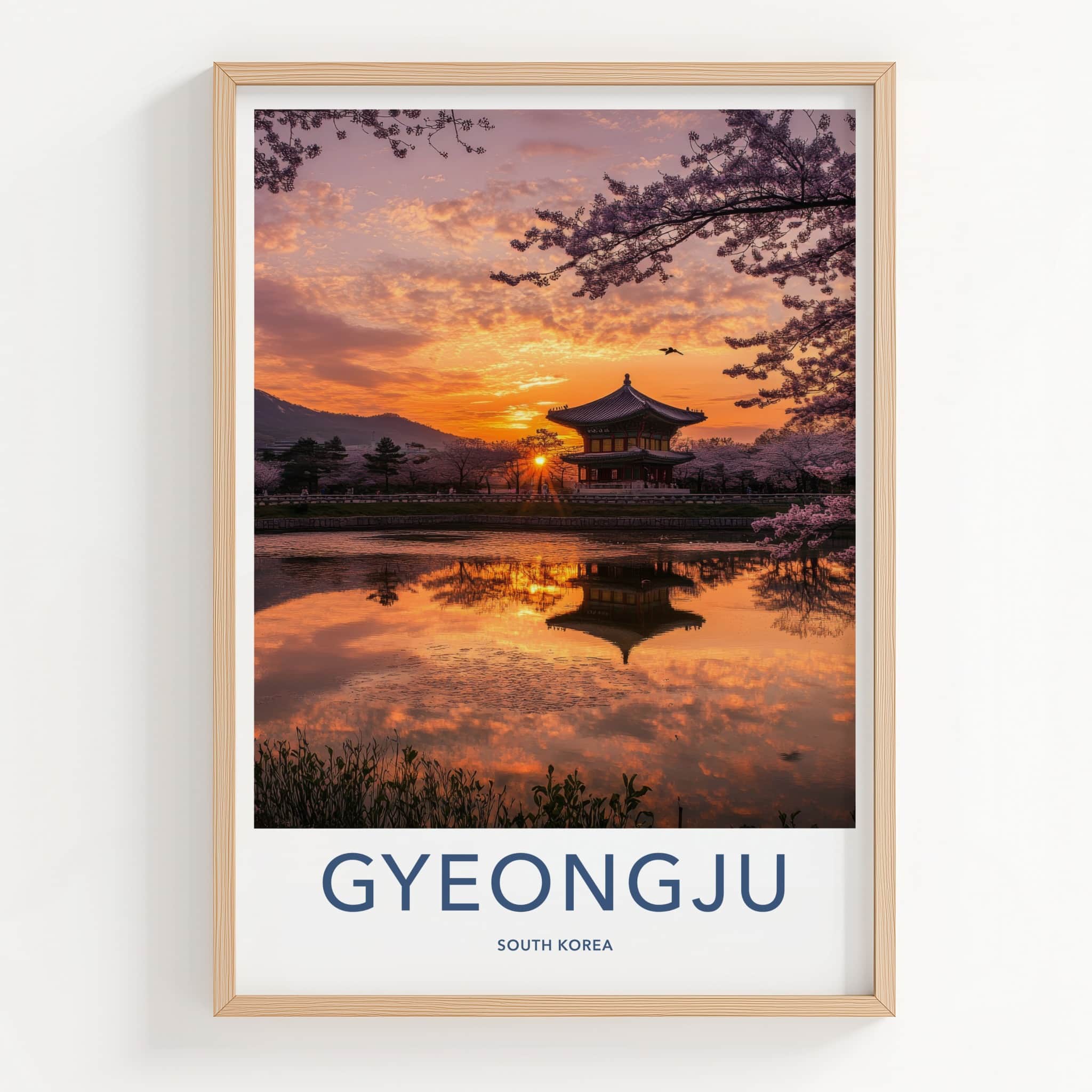Gyeongju Poster - South Korea Travel Art - Temple Sunset Reflection Home Decor