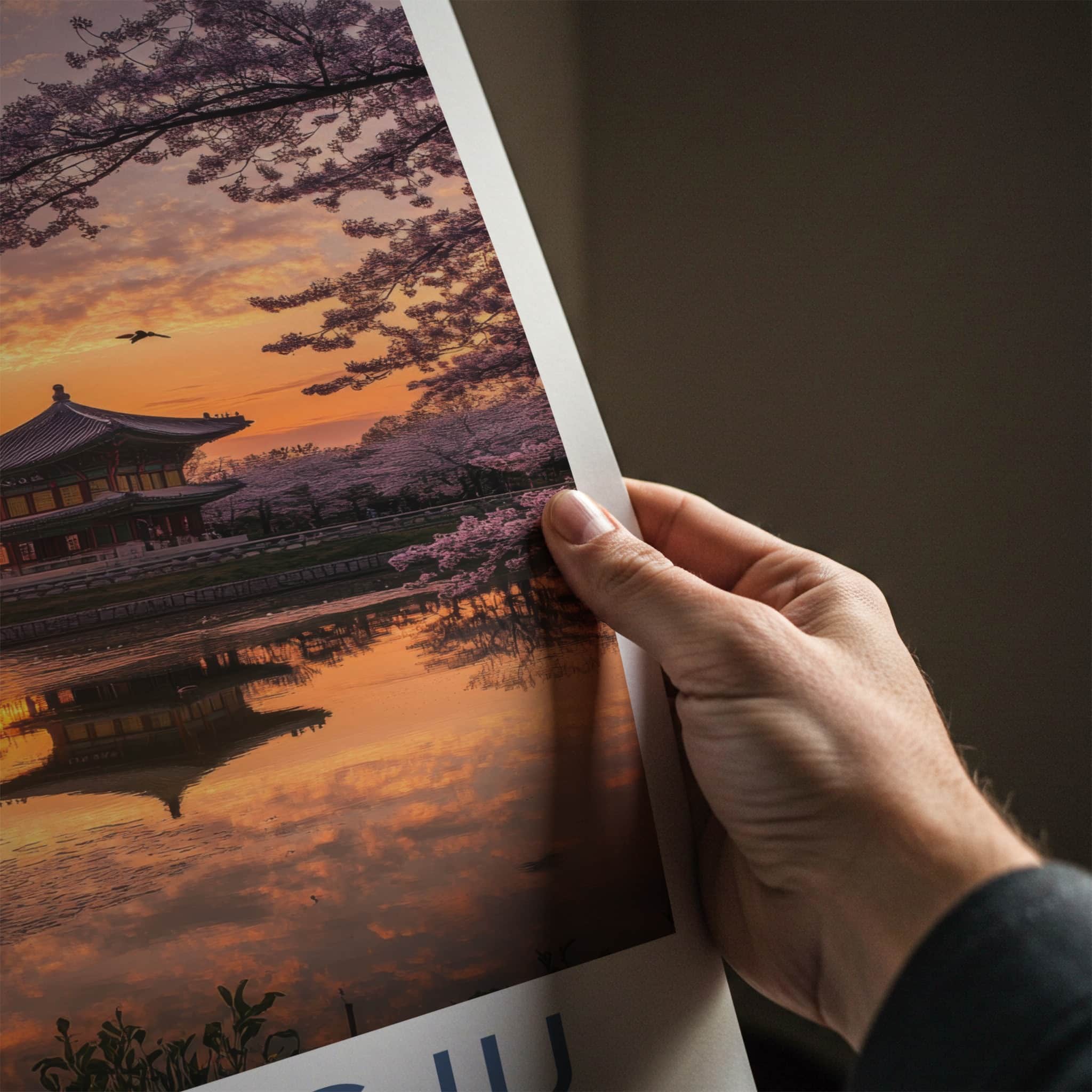 Gyeongju Poster - South Korea Travel Art - Temple Sunset Reflection Home Decor
