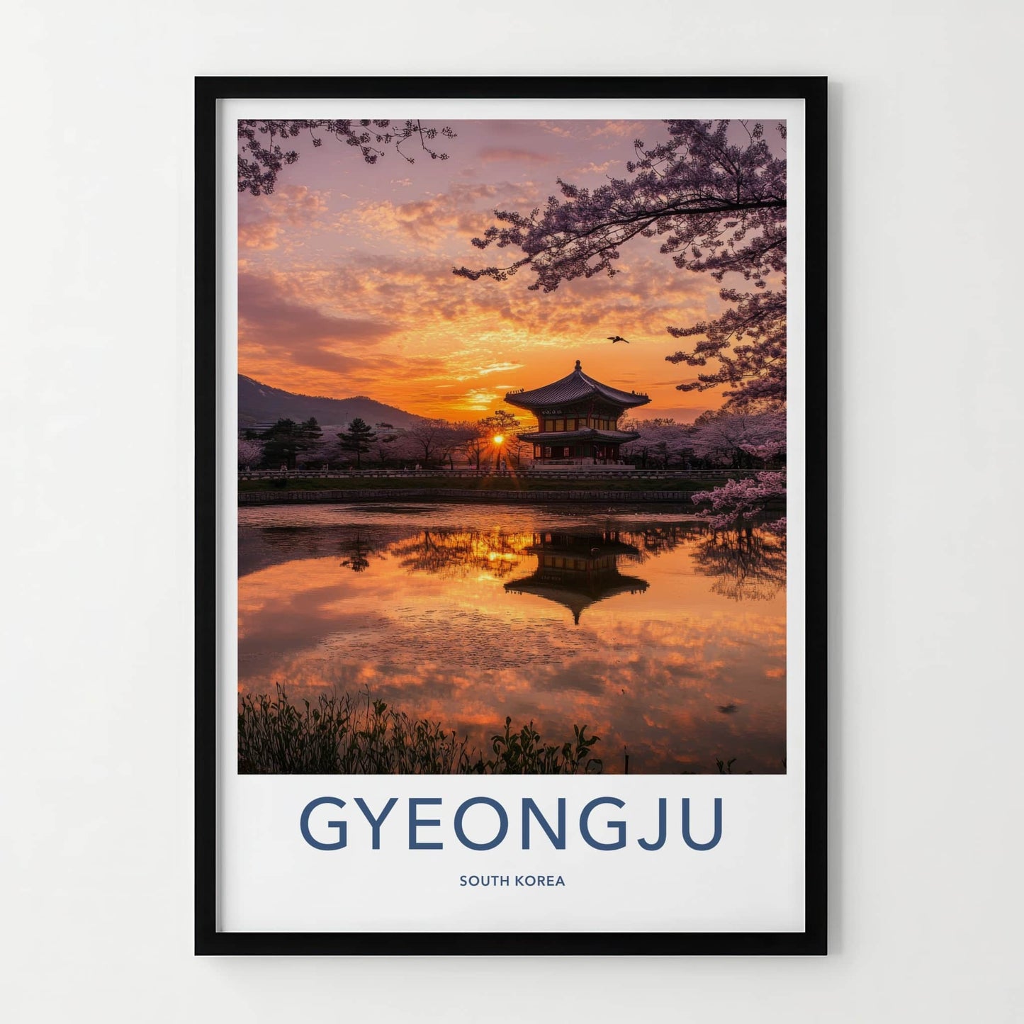 Gyeongju Poster - South Korea Travel Art - Temple Sunset Reflection Home Decor