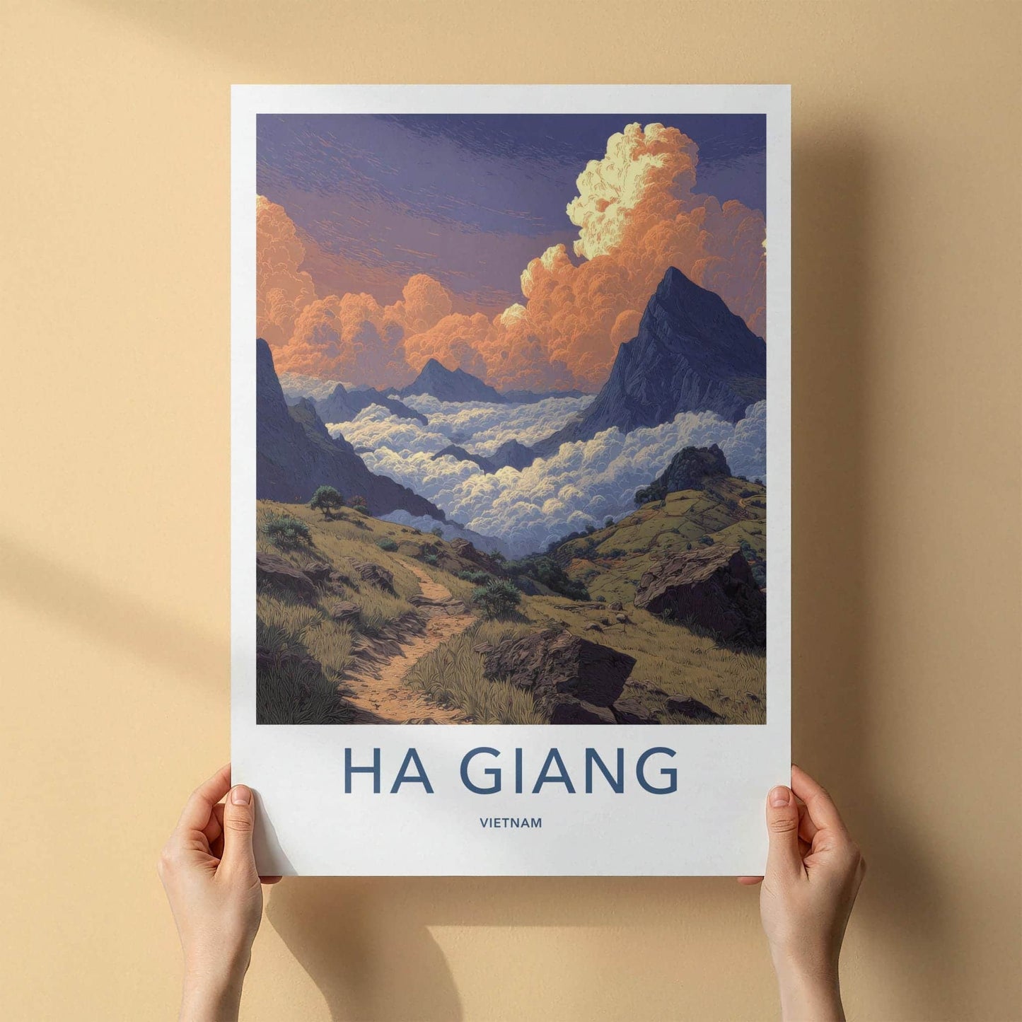 Ha Giang Poster - Vietnam Travel Art - Cloudy Mountain Path Wall Decor
