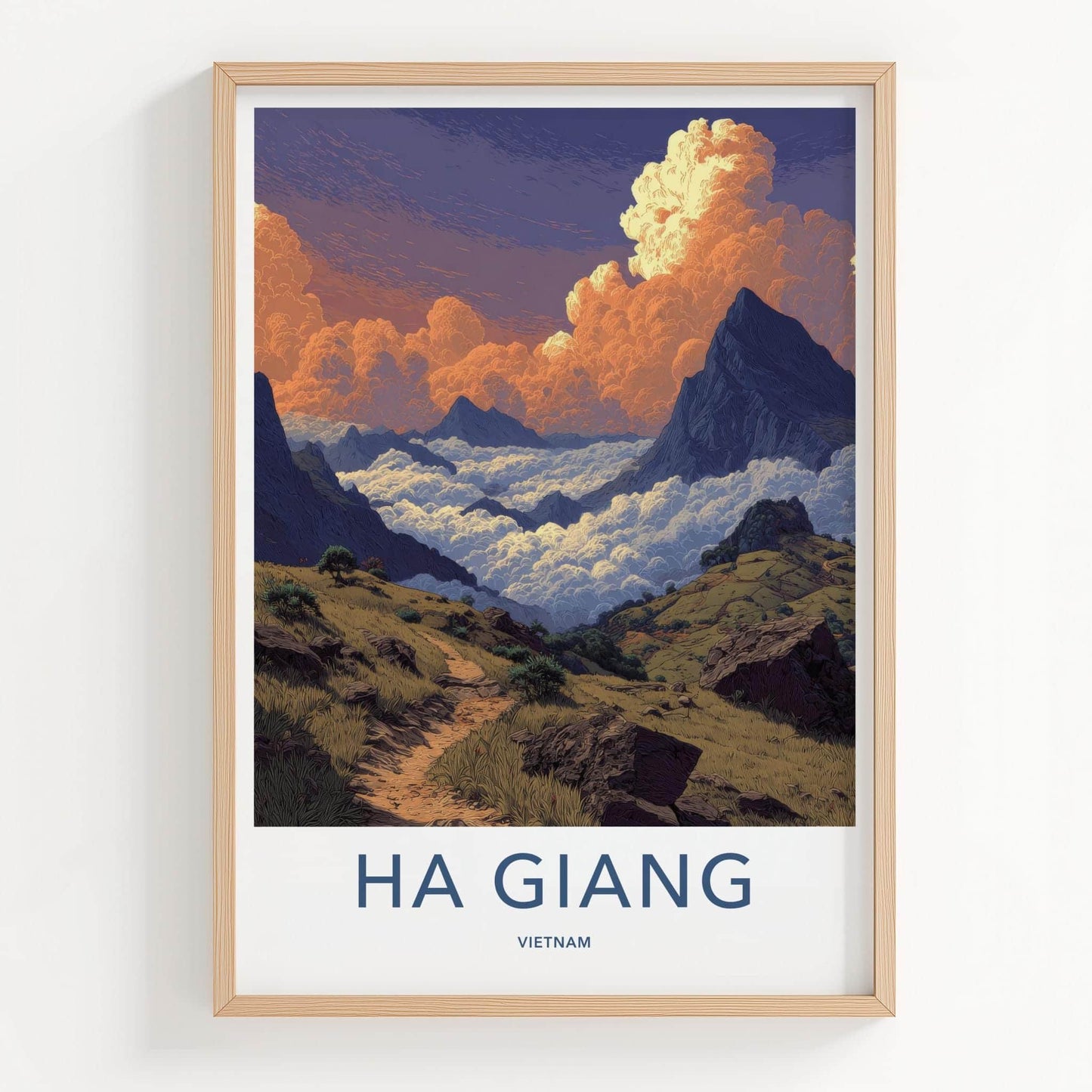 Ha Giang Poster - Vietnam Travel Art - Cloudy Mountain Path Wall Decor