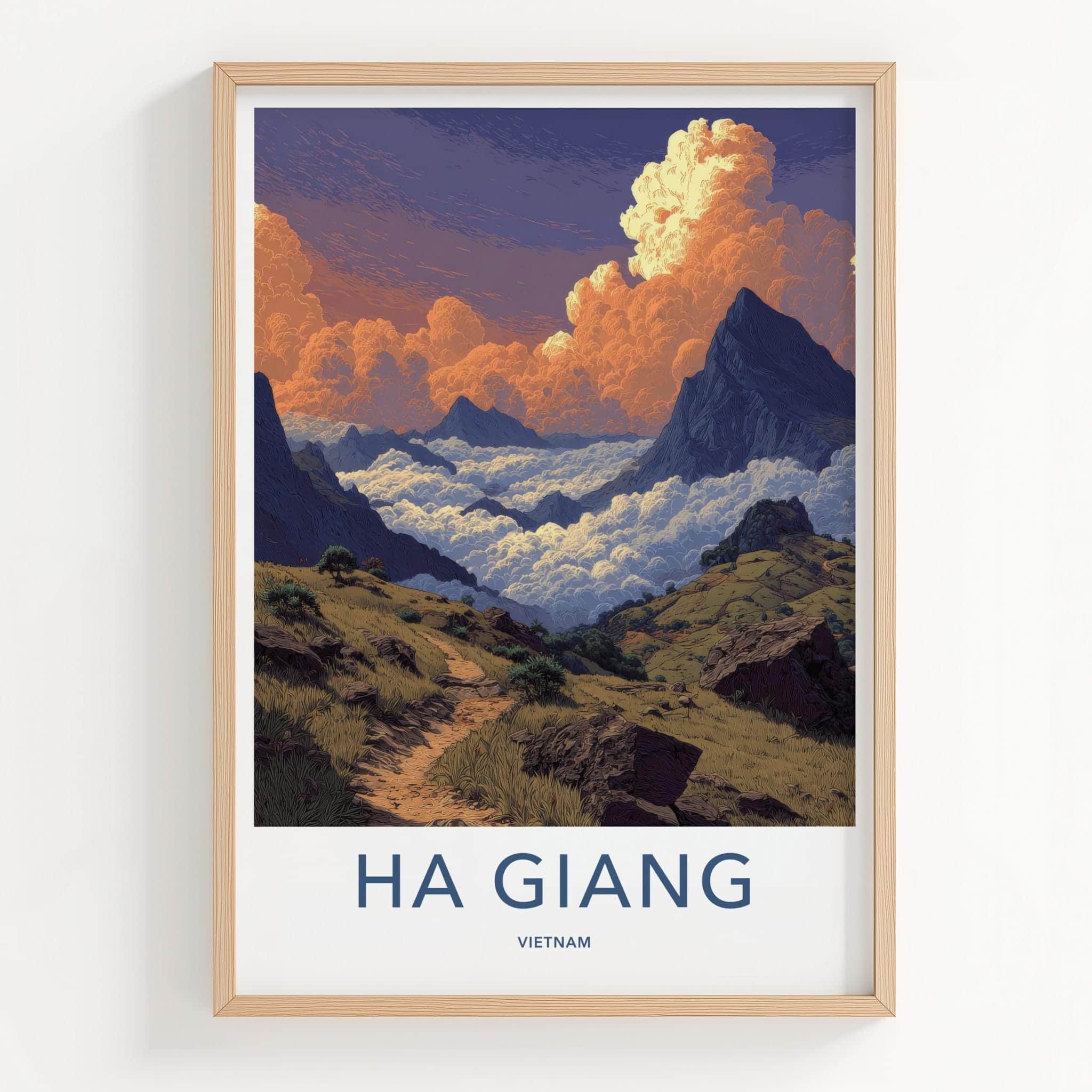 Ha Giang Poster - Vietnam Travel Art - Cloudy Mountain Path Wall Decor