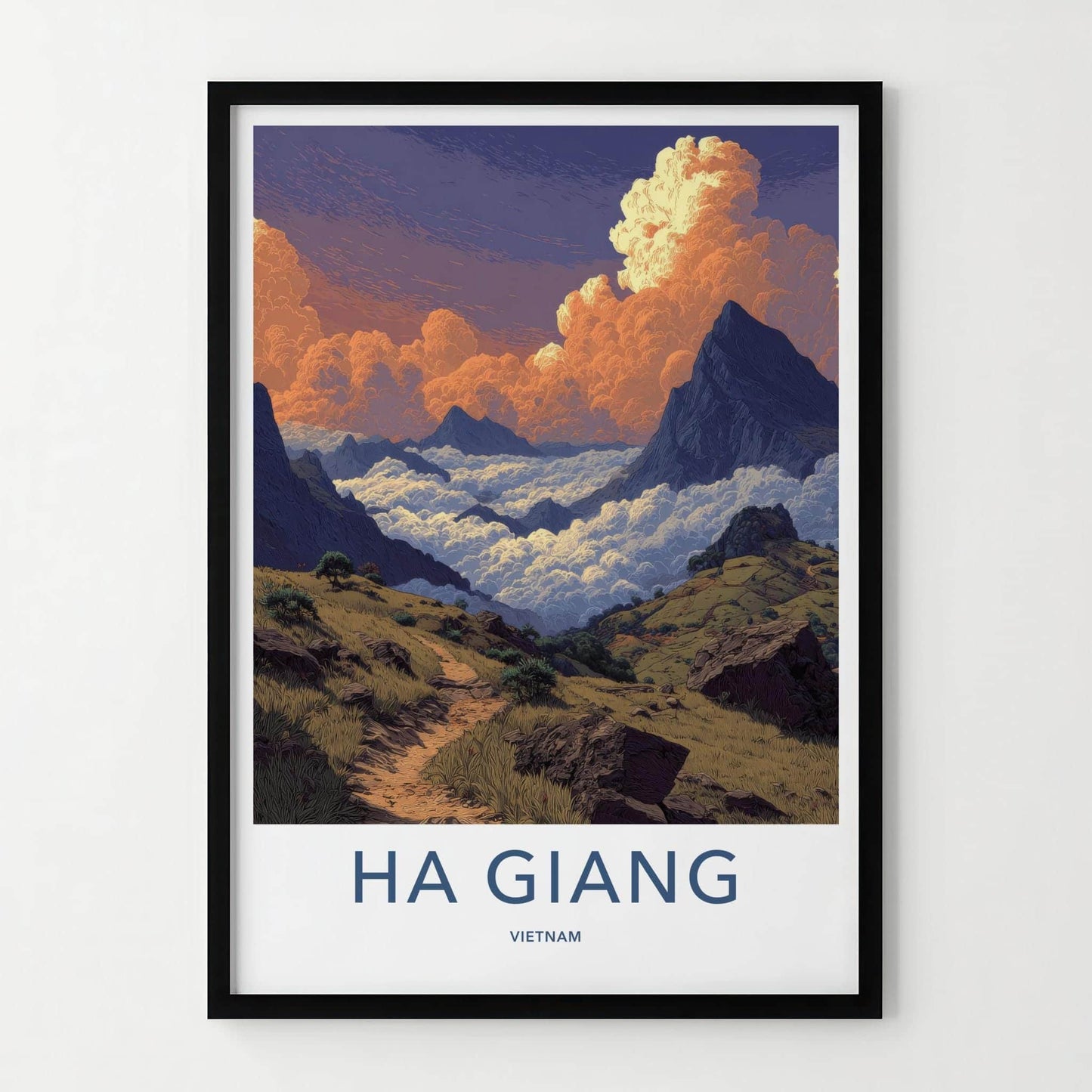 Ha Giang Poster - Vietnam Travel Art - Cloudy Mountain Path Wall Decor