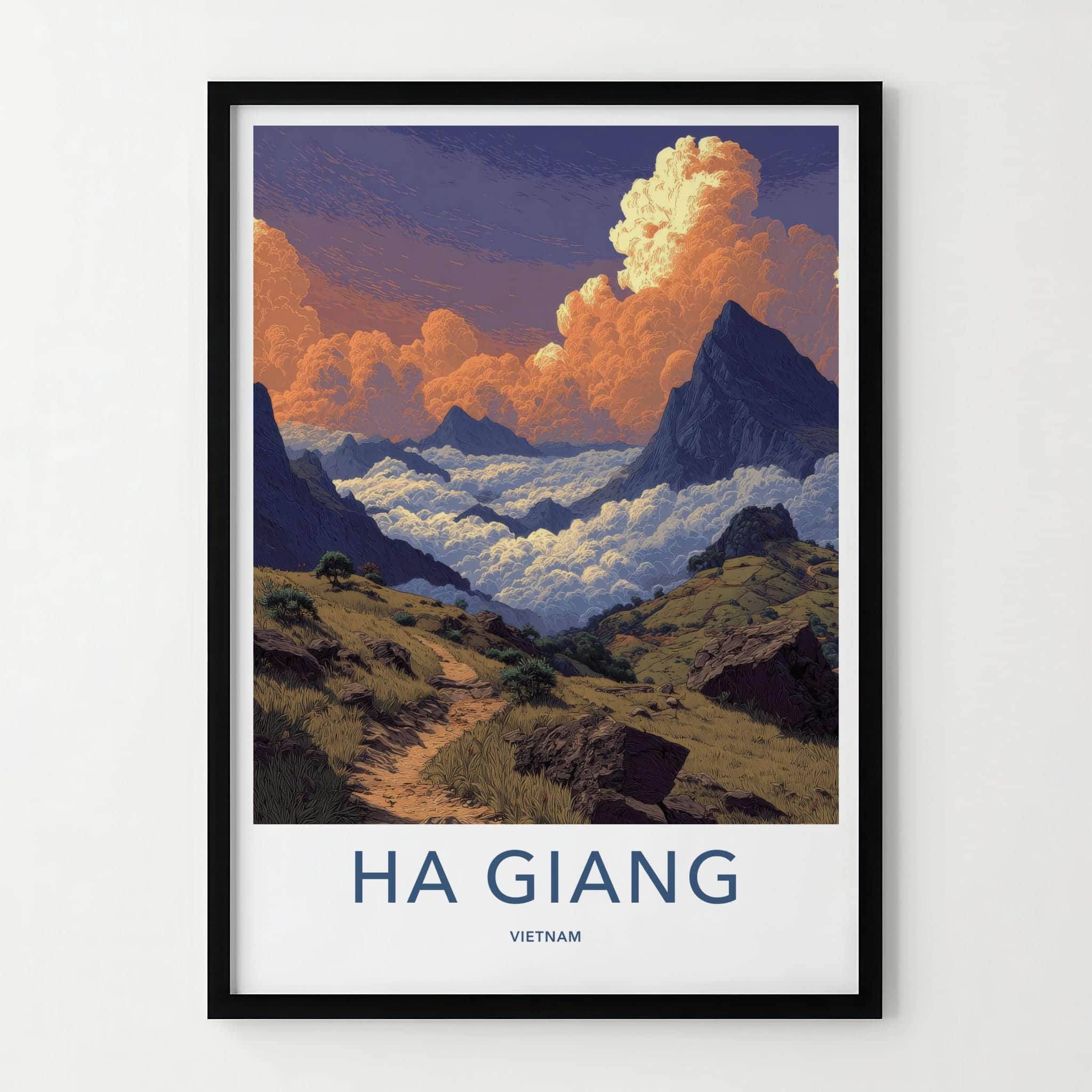 Ha Giang Poster - Vietnam Travel Art - Cloudy Mountain Path Wall Decor