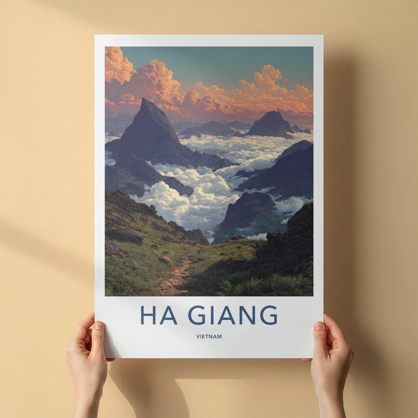 Ha Giang Poster - Vietnam Travel Art - Cloudy Mountain Trail Home Decor