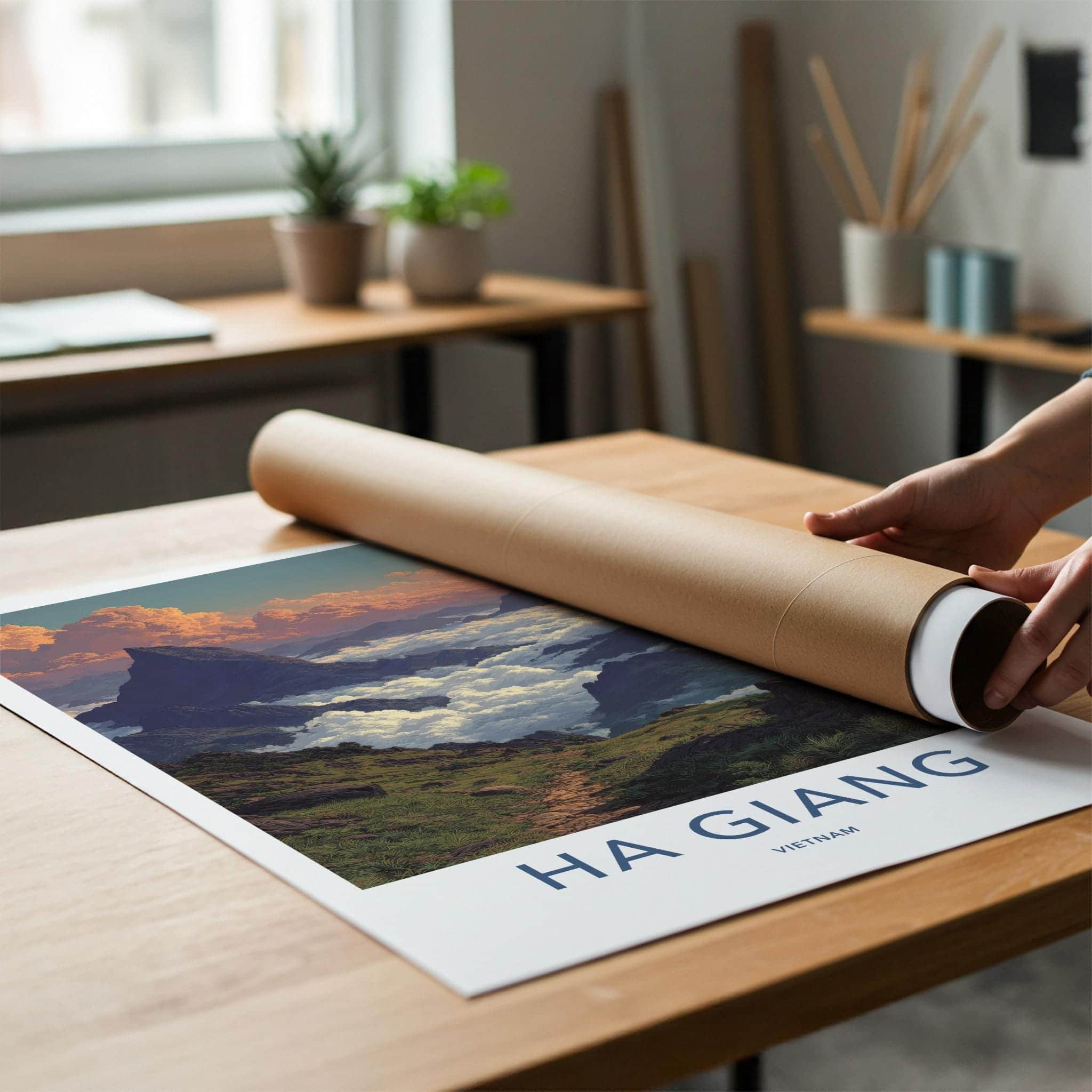 Ha Giang Poster - Vietnam Travel Art - Cloudy Mountain Trail Home Decor