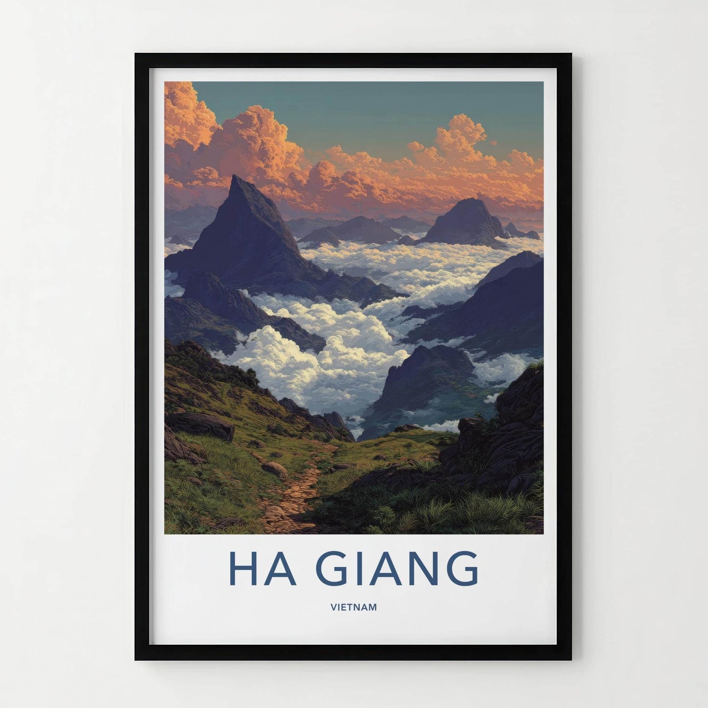 Ha Giang Poster - Vietnam Travel Art - Cloudy Mountain Trail Home Decor