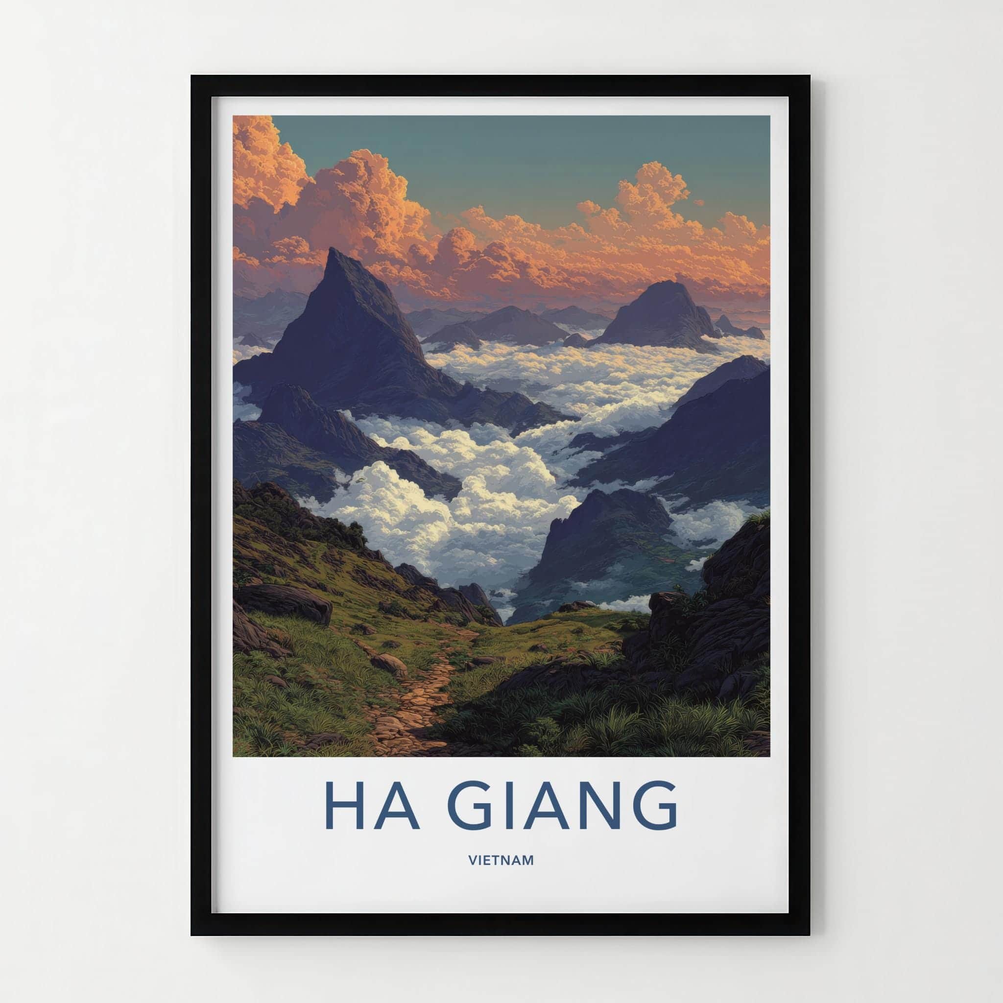 Ha Giang Poster - Vietnam Travel Art - Cloudy Mountain Trail Home Decor