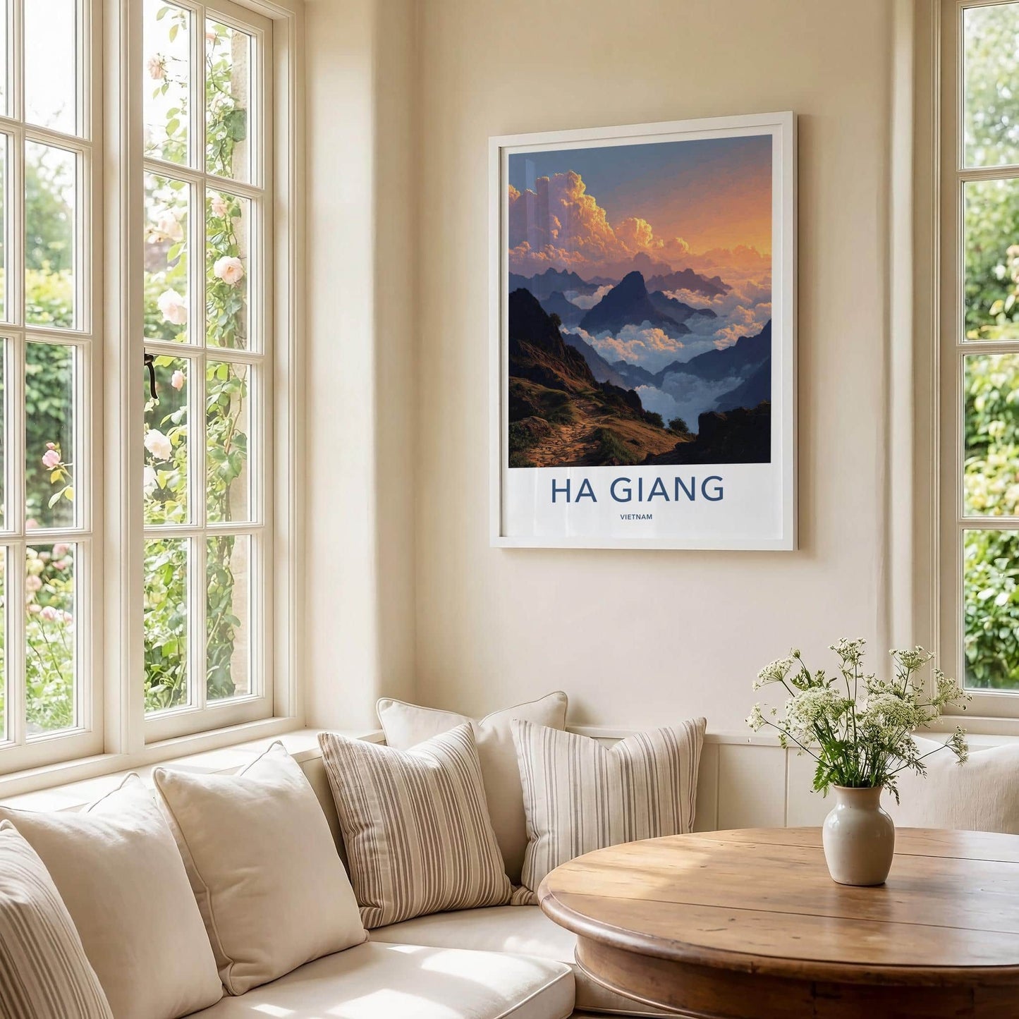 Ha Giang Poster - Vietnam Travel Art - Golden Cloud Peaks Wall Decor