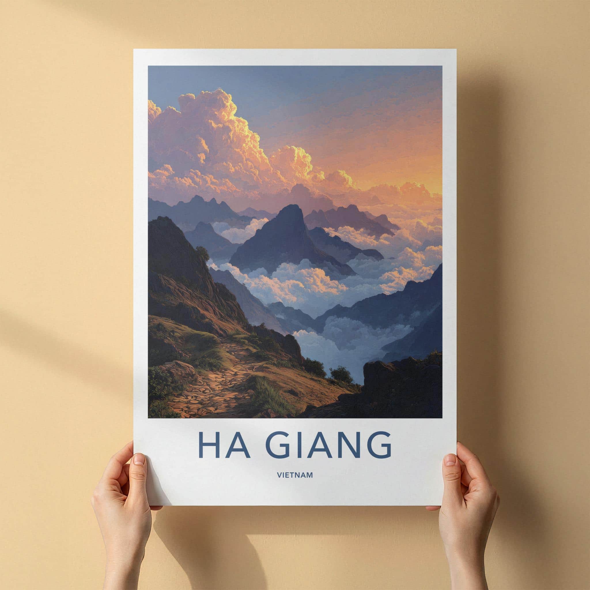 Ha Giang Poster - Vietnam Travel Art - Golden Cloud Peaks Wall Decor