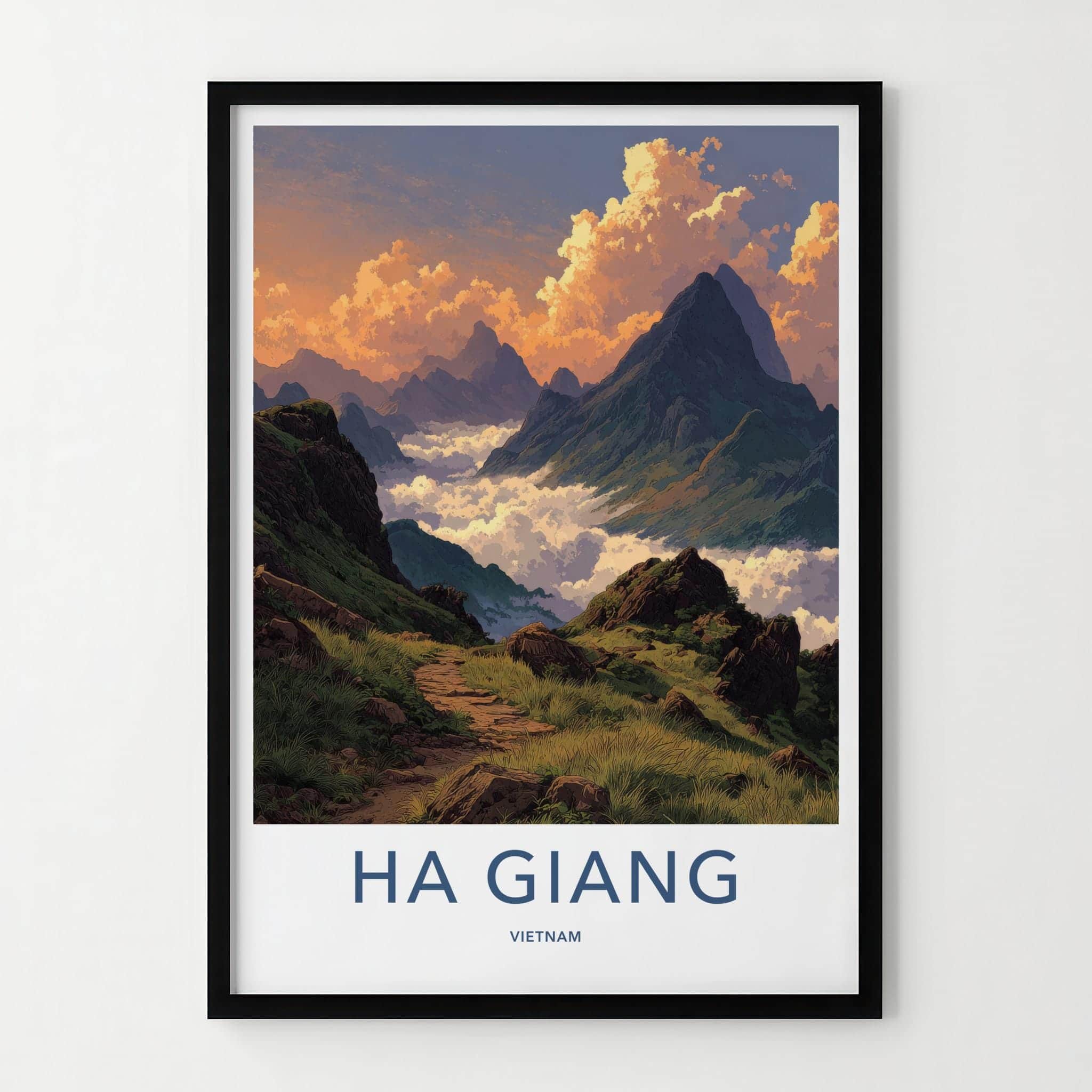 Ha Giang Poster - Vietnam Travel Art - Misty Mountain View Wall Decor