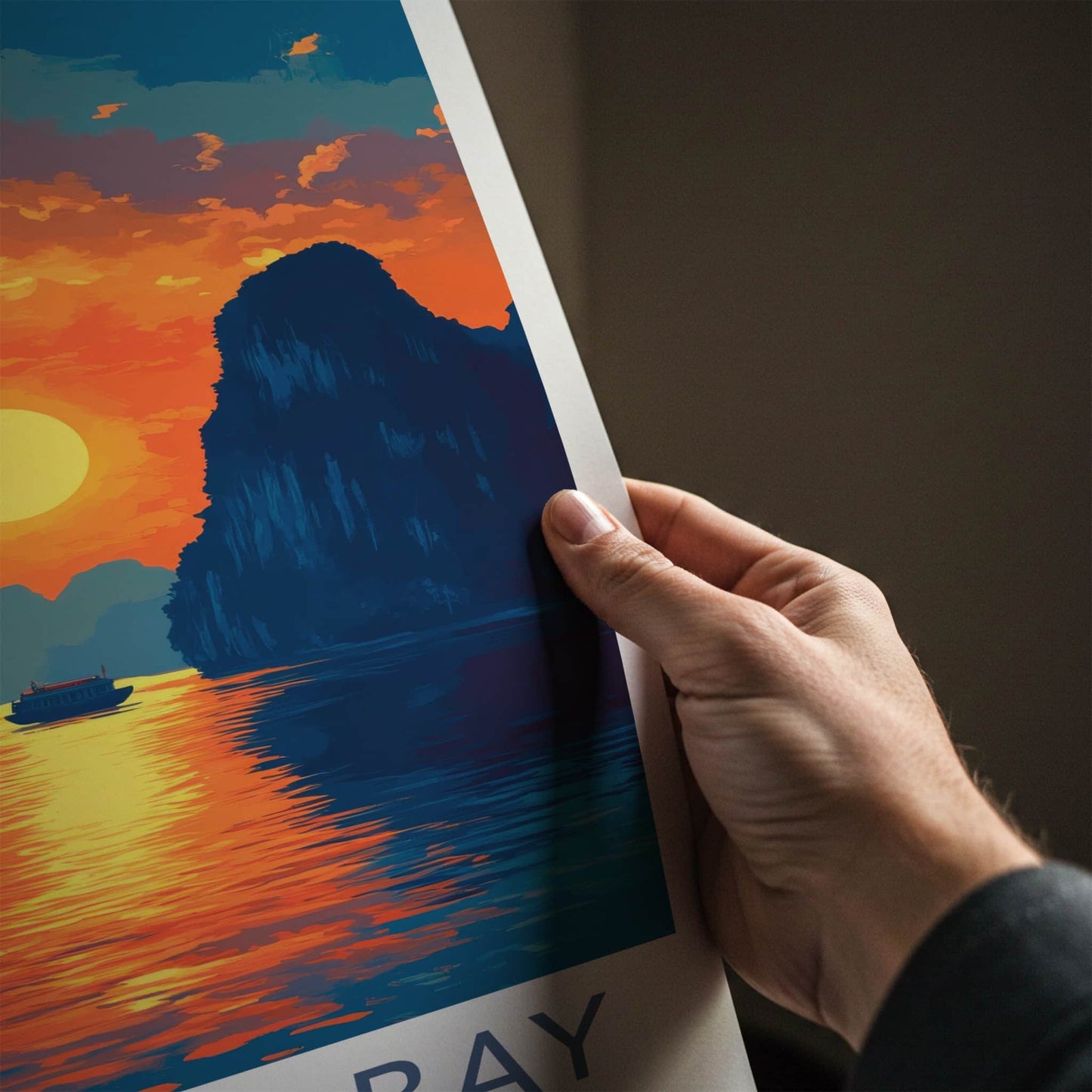 Ha Long Bay Poster - Vietnam Travel Art - Golden Sunset Bay Home Decor