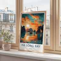 Ha Long Bay Poster - Vietnam Travel Art - Golden Water Boats Home Decor
