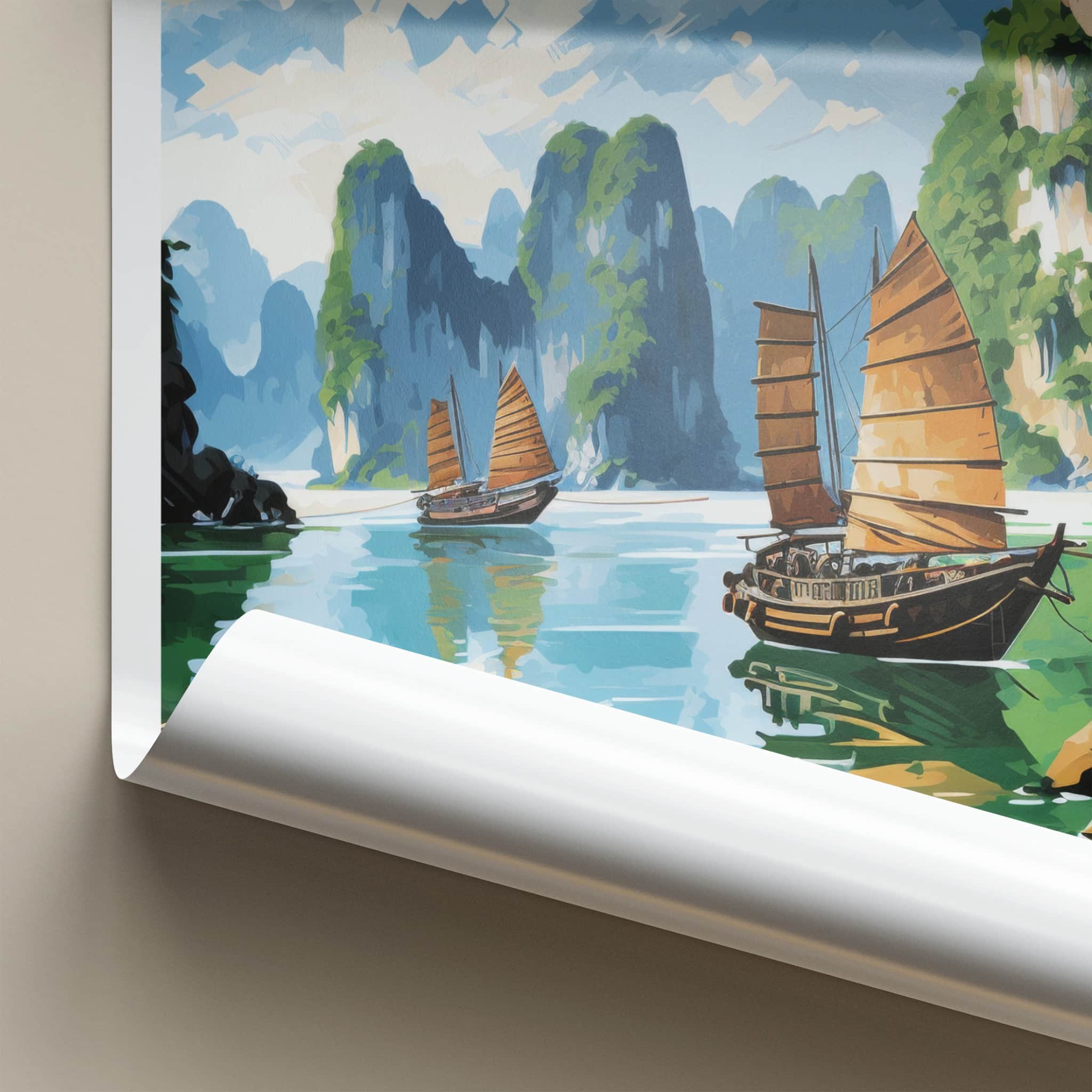 Ha Long Bay Poster - Vietnam Travel Art - Scenic Bay Boats Home Decor
