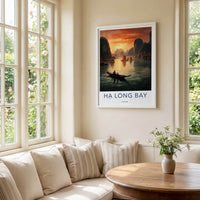 Ha Long Bay Poster - Vietnam Travel Art - Sunset Bay Boats Home Decor