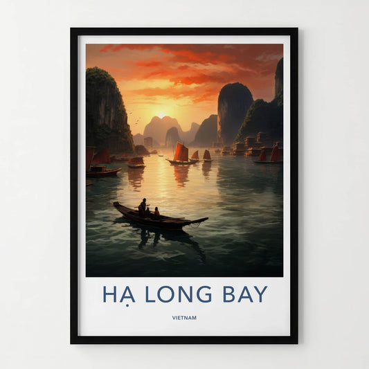 Ha Long Bay Poster - Vietnam Travel Art - Sunset Bay Boats Home Decor