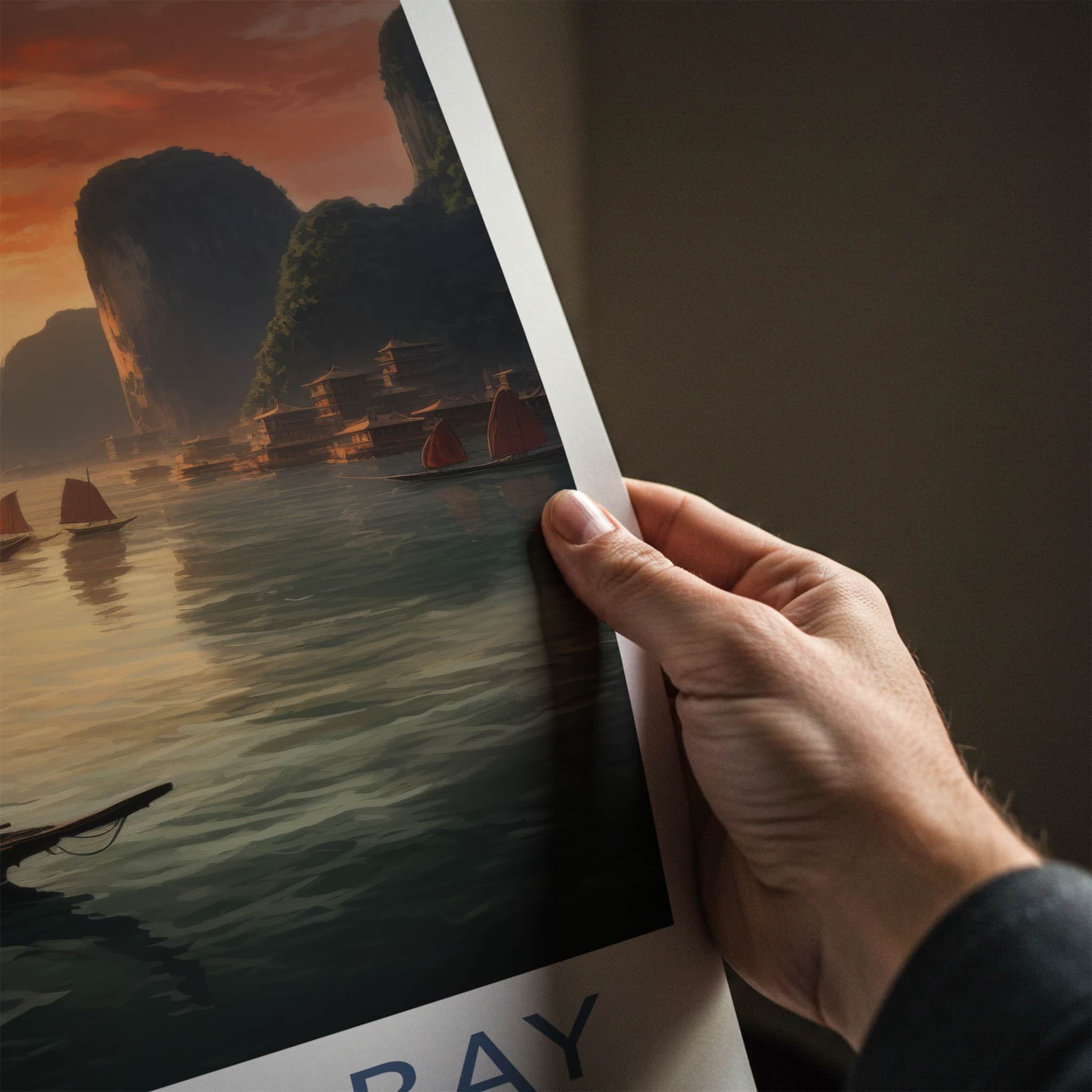 Ha Long Bay Poster - Vietnam Travel Art - Sunset Bay Boats Home Decor
