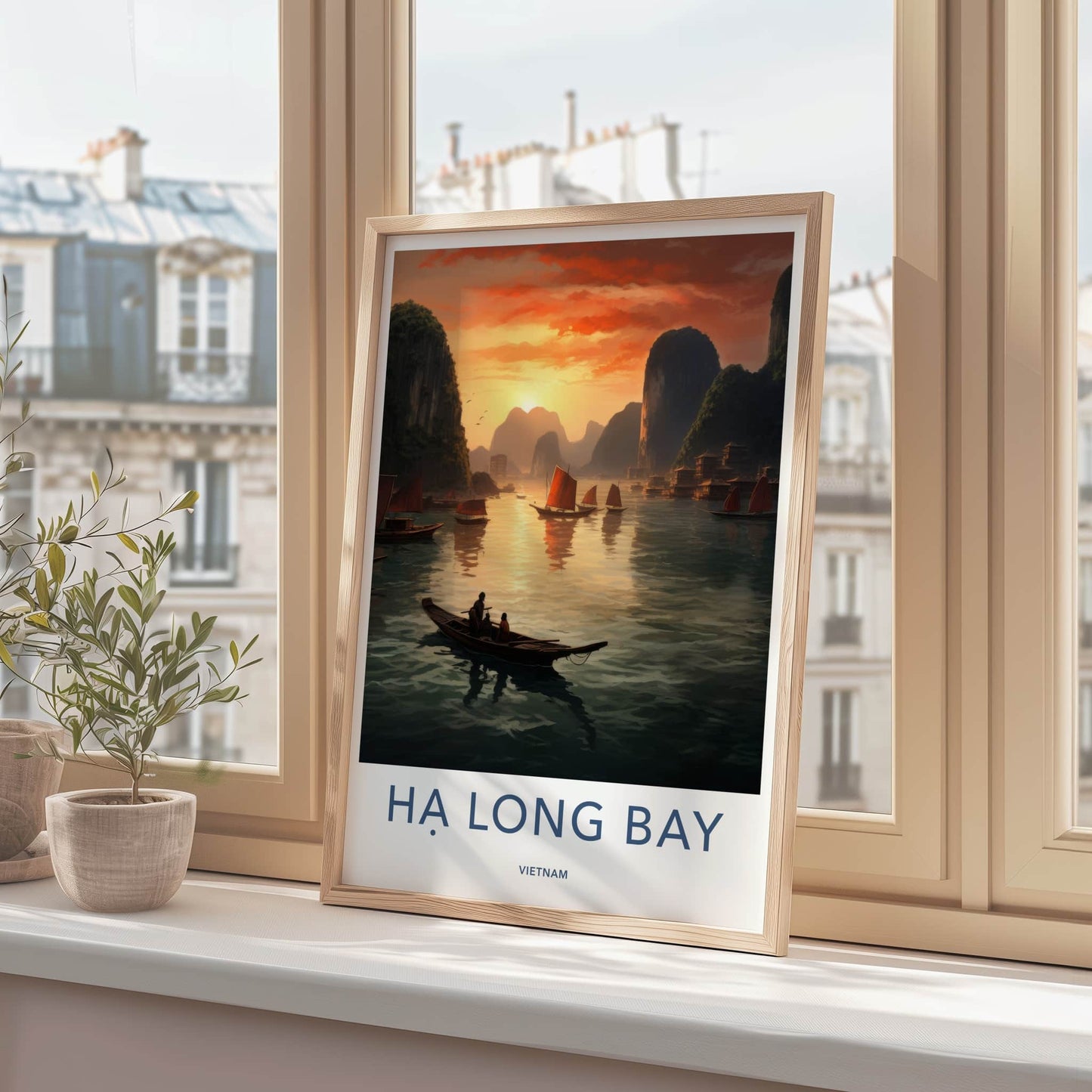 Ha Long Bay Poster - Vietnam Travel Art - Sunset Bay Boats Home Decor