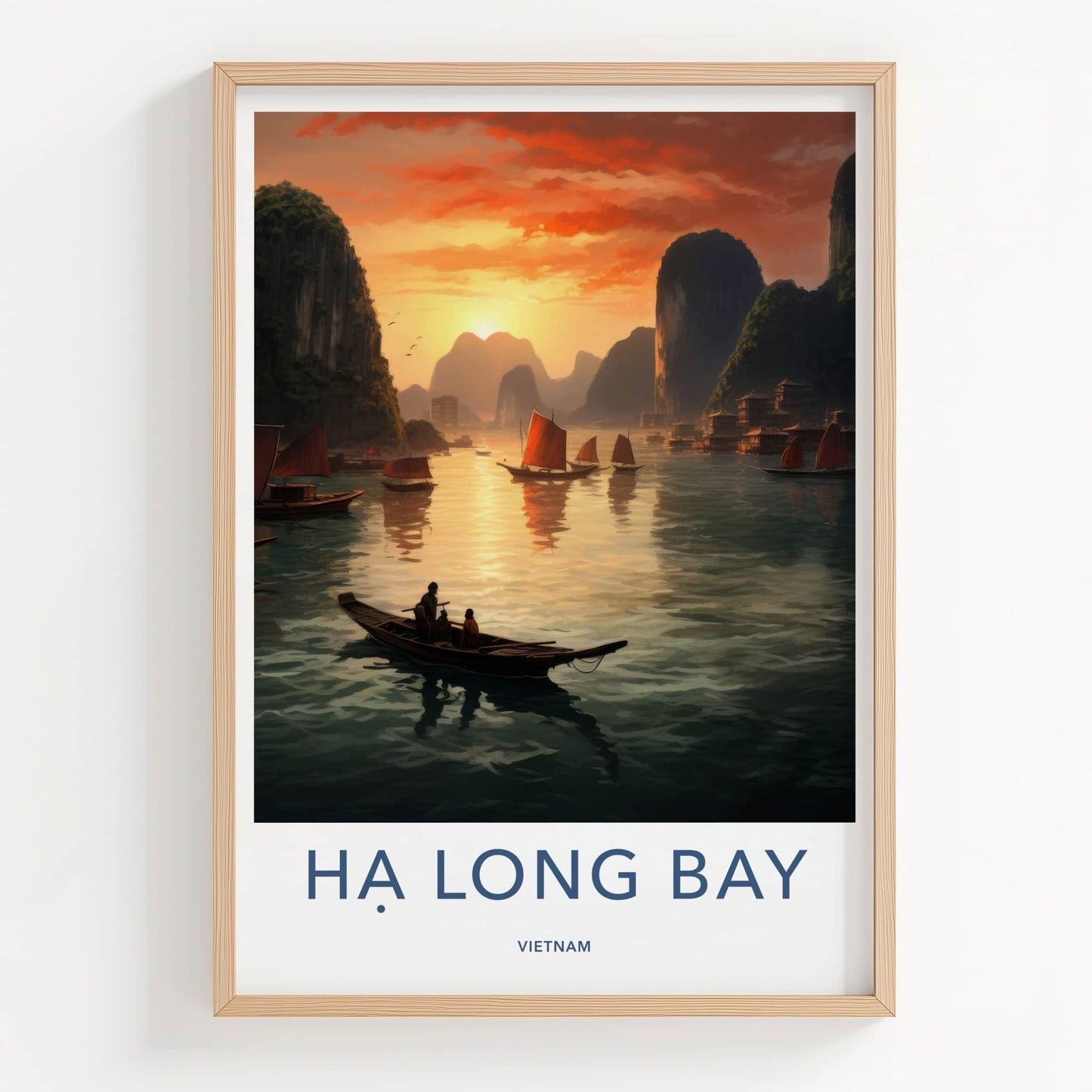 Ha Long Bay Poster - Vietnam Travel Art - Sunset Bay Boats Home Decor