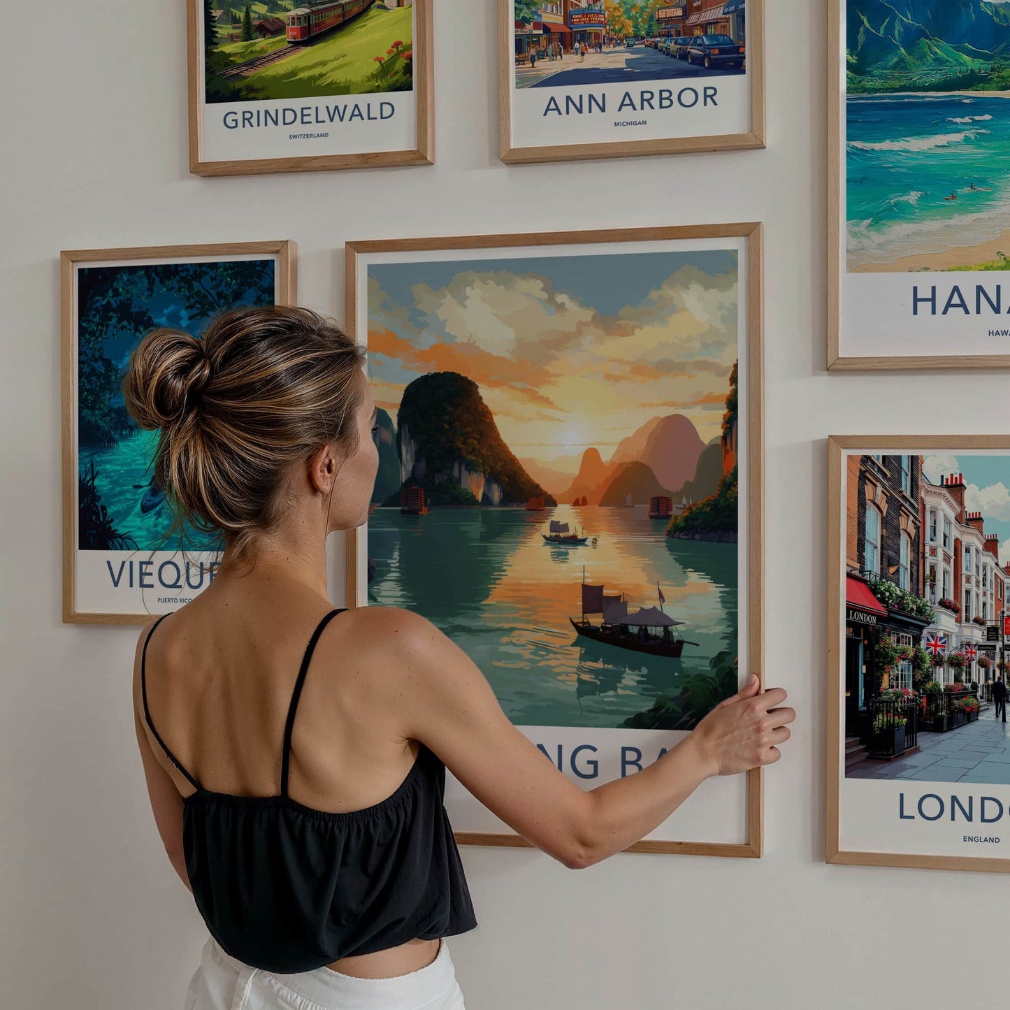 Ha Long Bay Poster - Vietnam Travel Art - Sunset Limestone Boats Home Decor