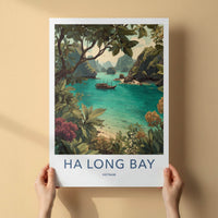 Ha Long Bay Poster - Vietnam Travel Art - Tropical Boat Scene Home Decor